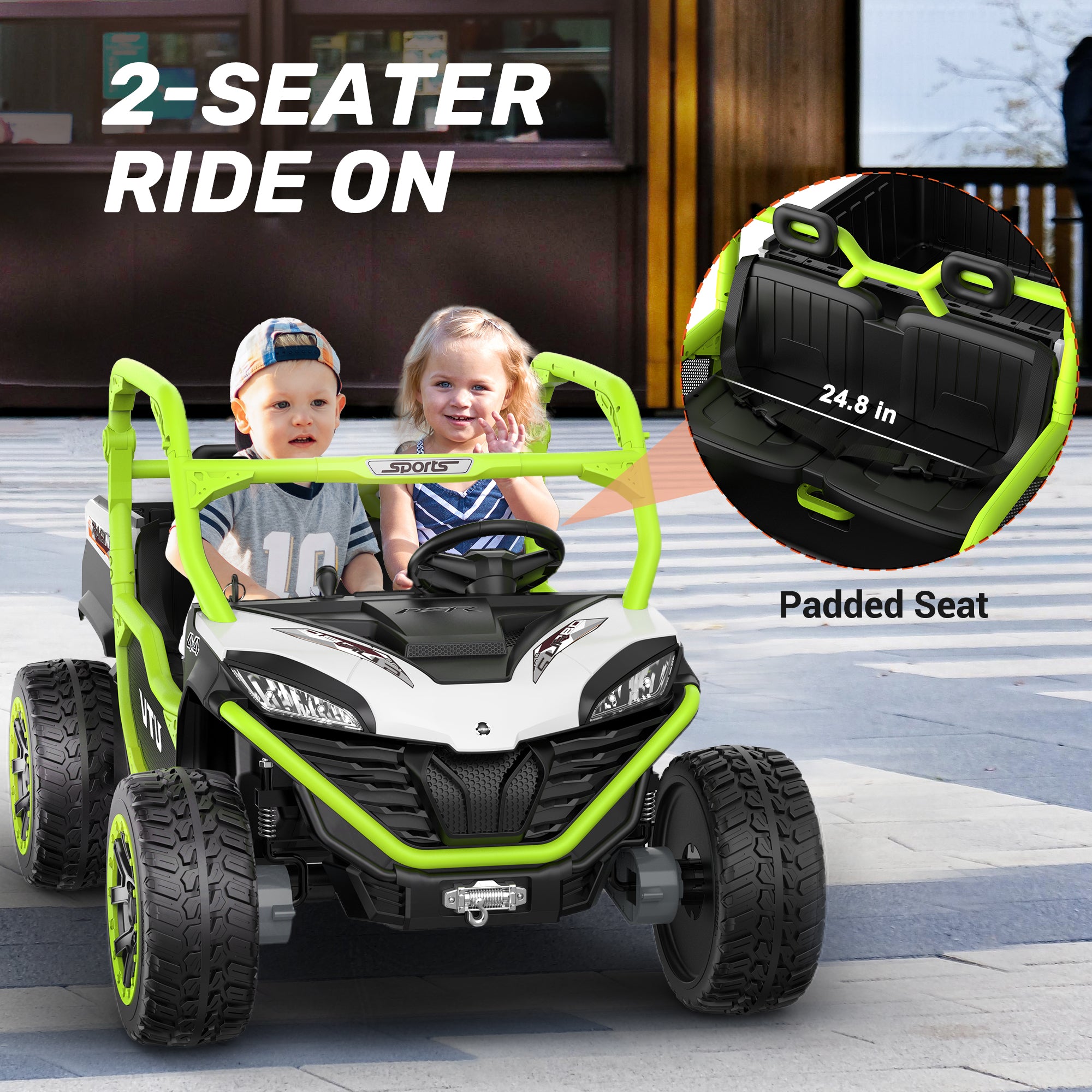 ANPABO All-in-One 24V Utility Ride-on UTV 4WD Dump Truck with Remote-green