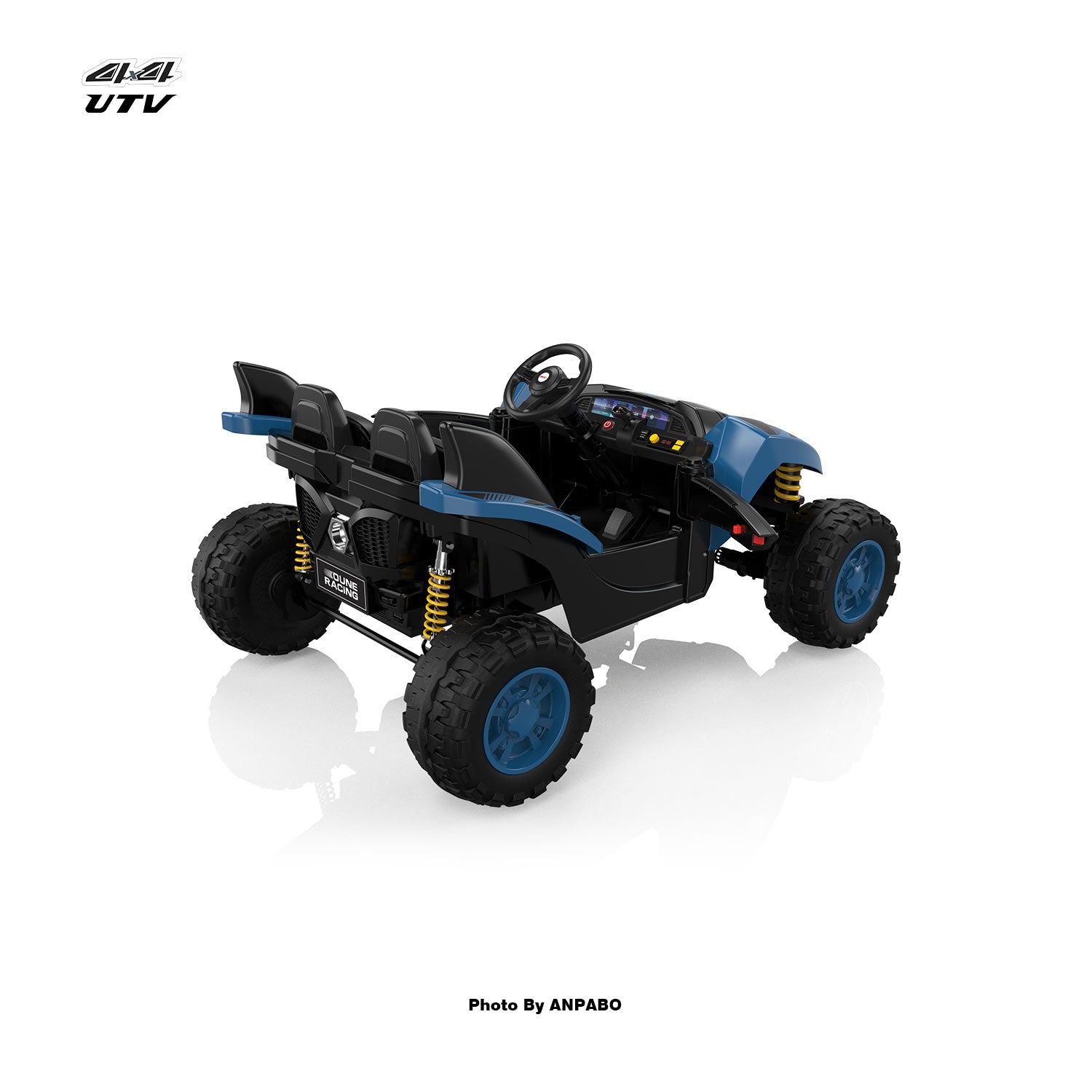 24V 4x4 Bionic Shark Dune Racer: 2-Seater Off-Road UTV with Bluetooth & Parental Remote-blue
