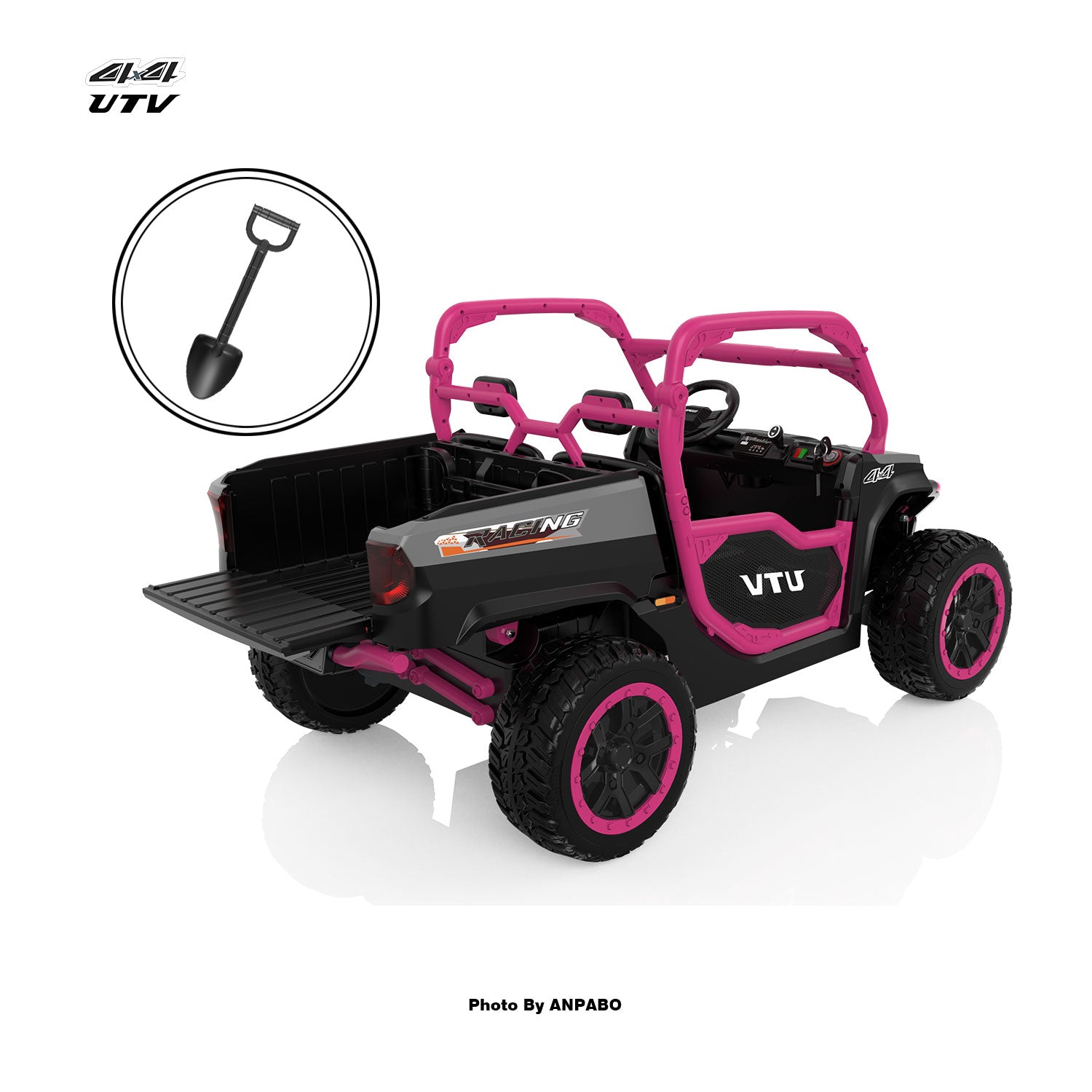 24V All-in-One Utility Ride-On: 4WD Dump Truck & Off-Road UTV with Remote (2-Seater)-Rose Red