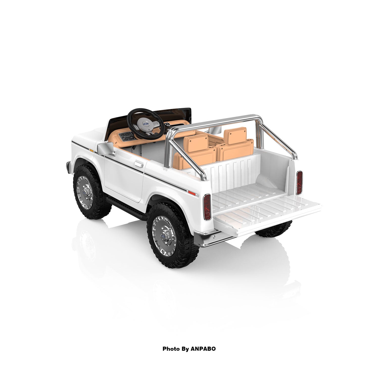 24V Classic Ford Bronco: White Retro Legend, Ready for Dual Adventures-white