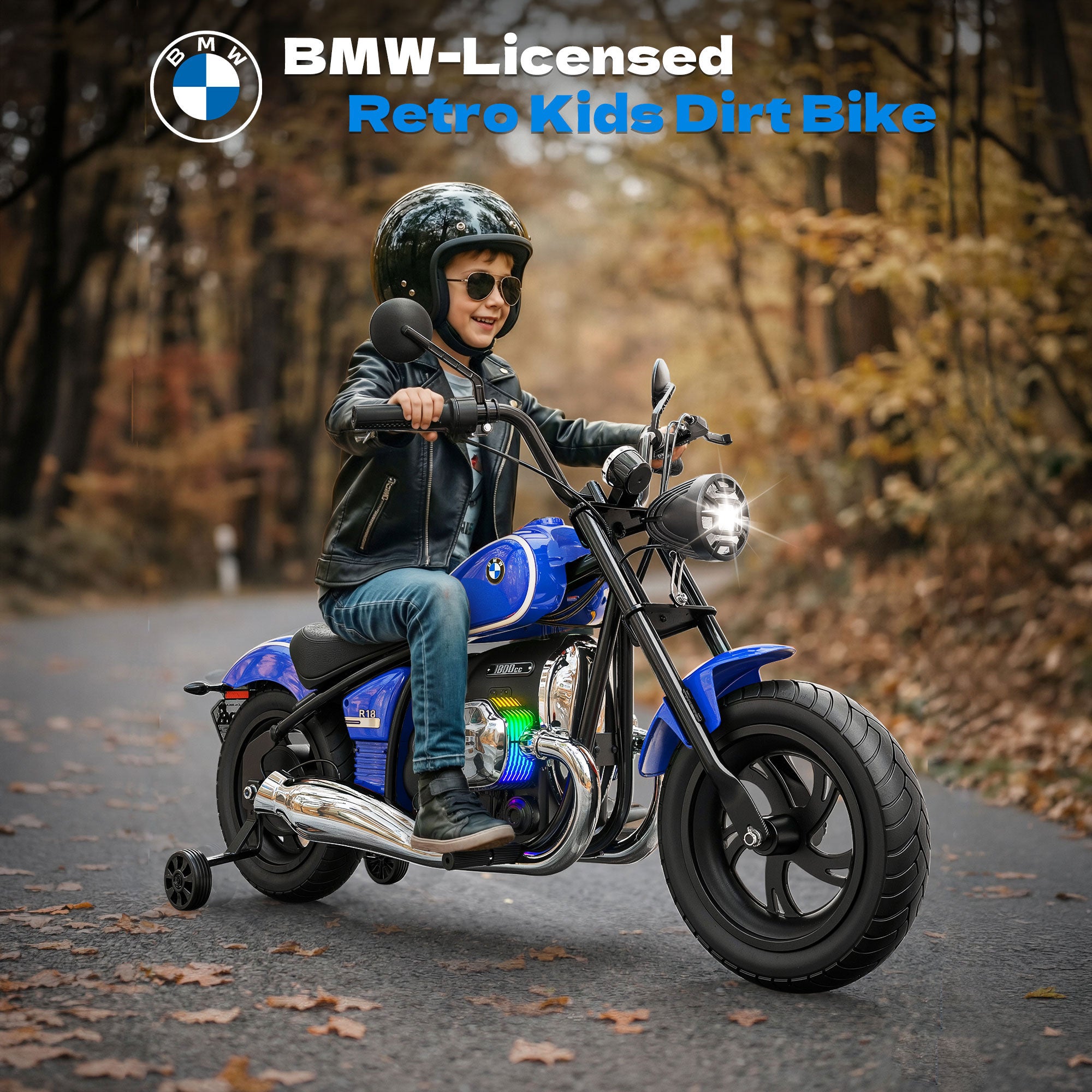 Anpabo 24V Kids Electric Motorcycle: Licensed BMW R18, 143 lbs Capacity, Dual Speed-blue