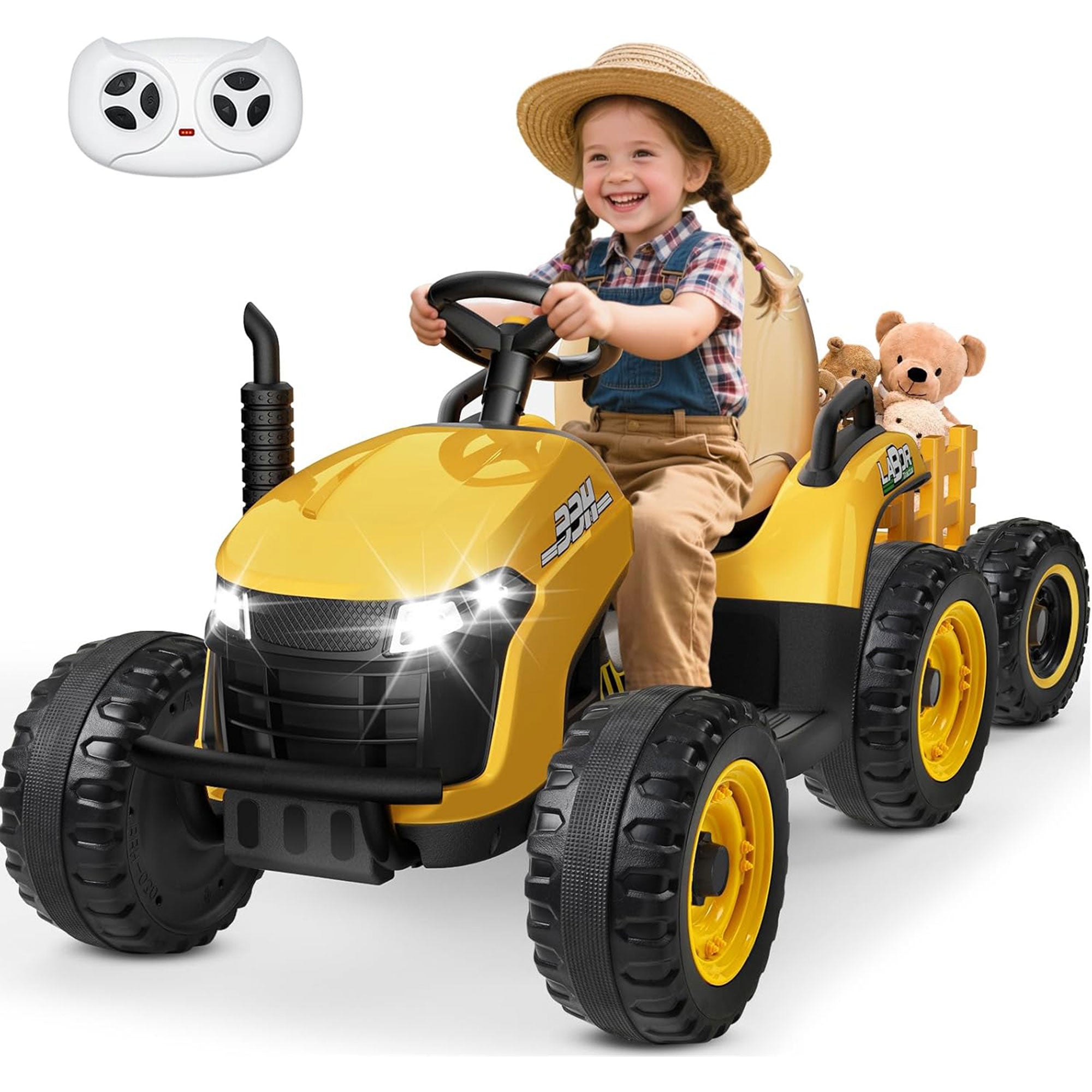 ANPABO 24V Kids Ride-On Tractor with Trailer-yellow