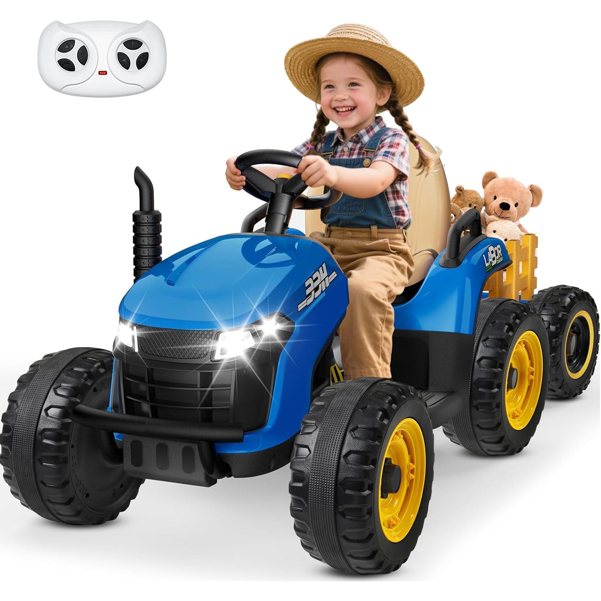 ANPABO 24V Kids Ride-On Tractor with Trailer-blue