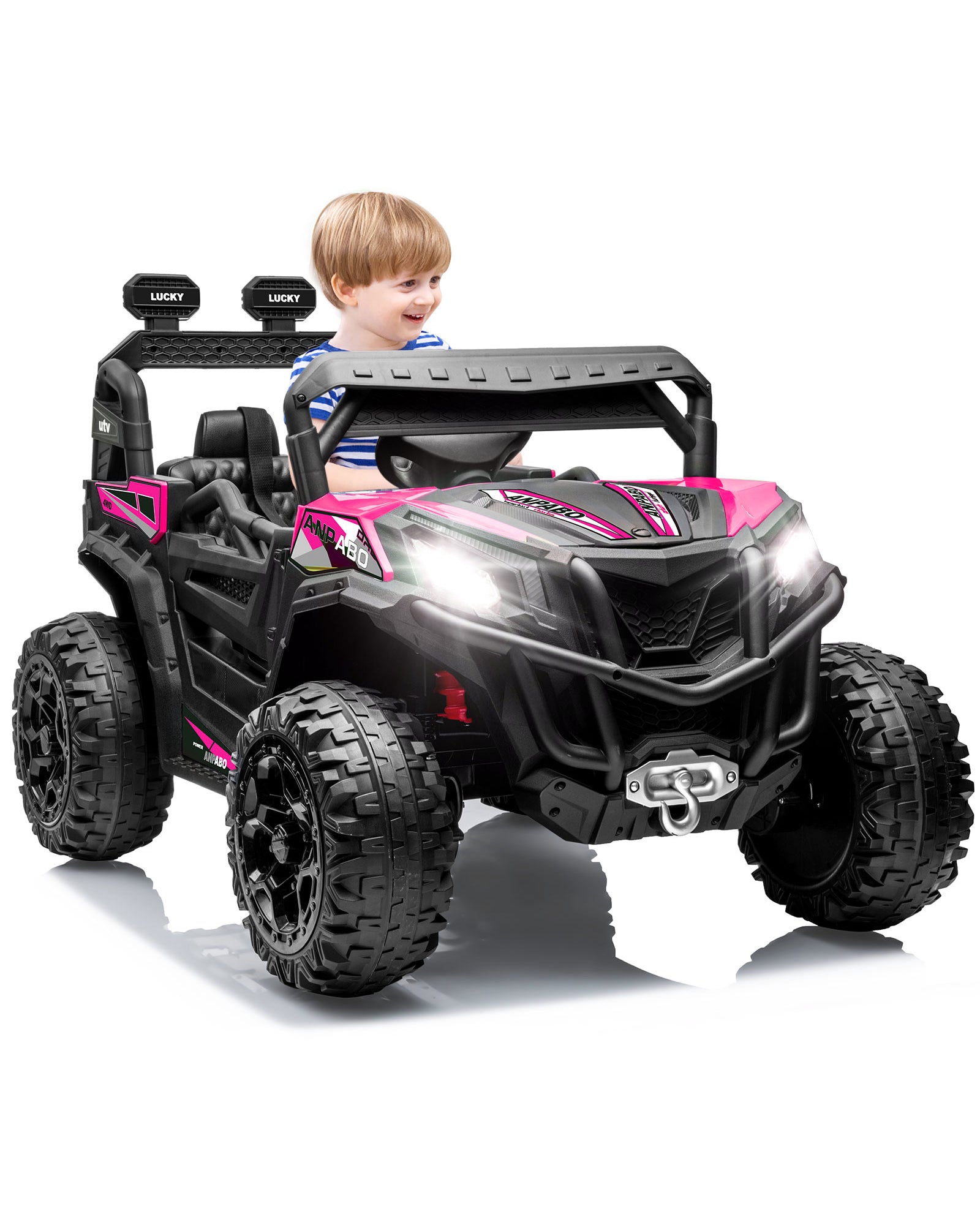 ANPABO All-Terrain 24V Ride-on Buggy 4WD UTV with Remote Control-rose red