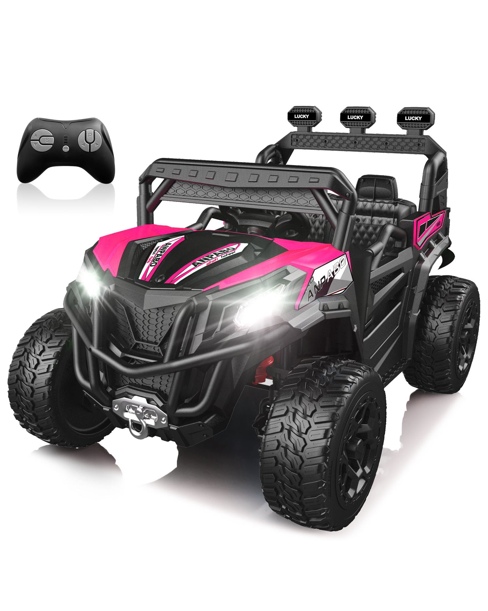 ANPABO All-Terrain 24V Ride-on Buggy 4WD UTV with Remote Control-rose red