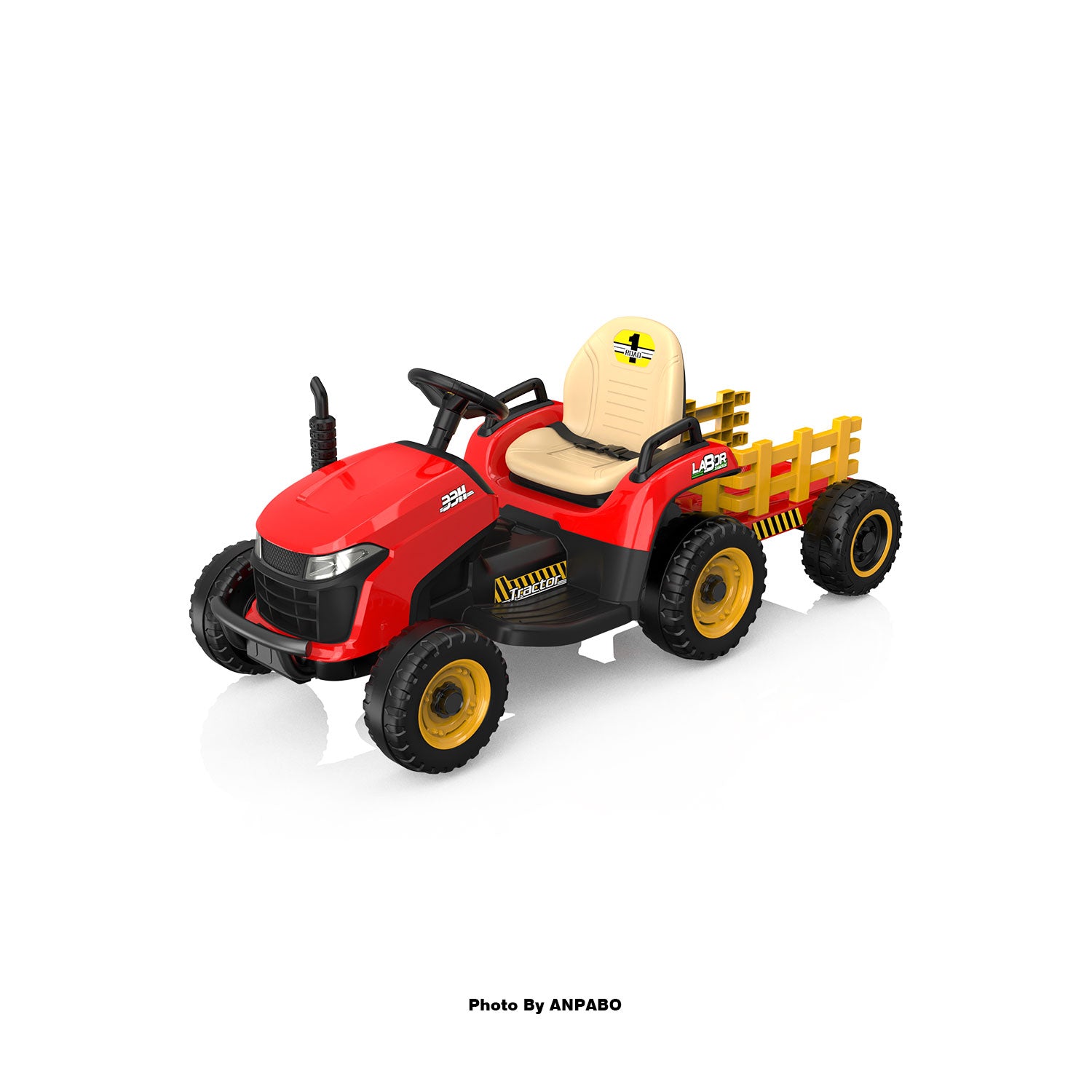 ANPABO 24V Kids Ride-On Tractor with Trailer-red