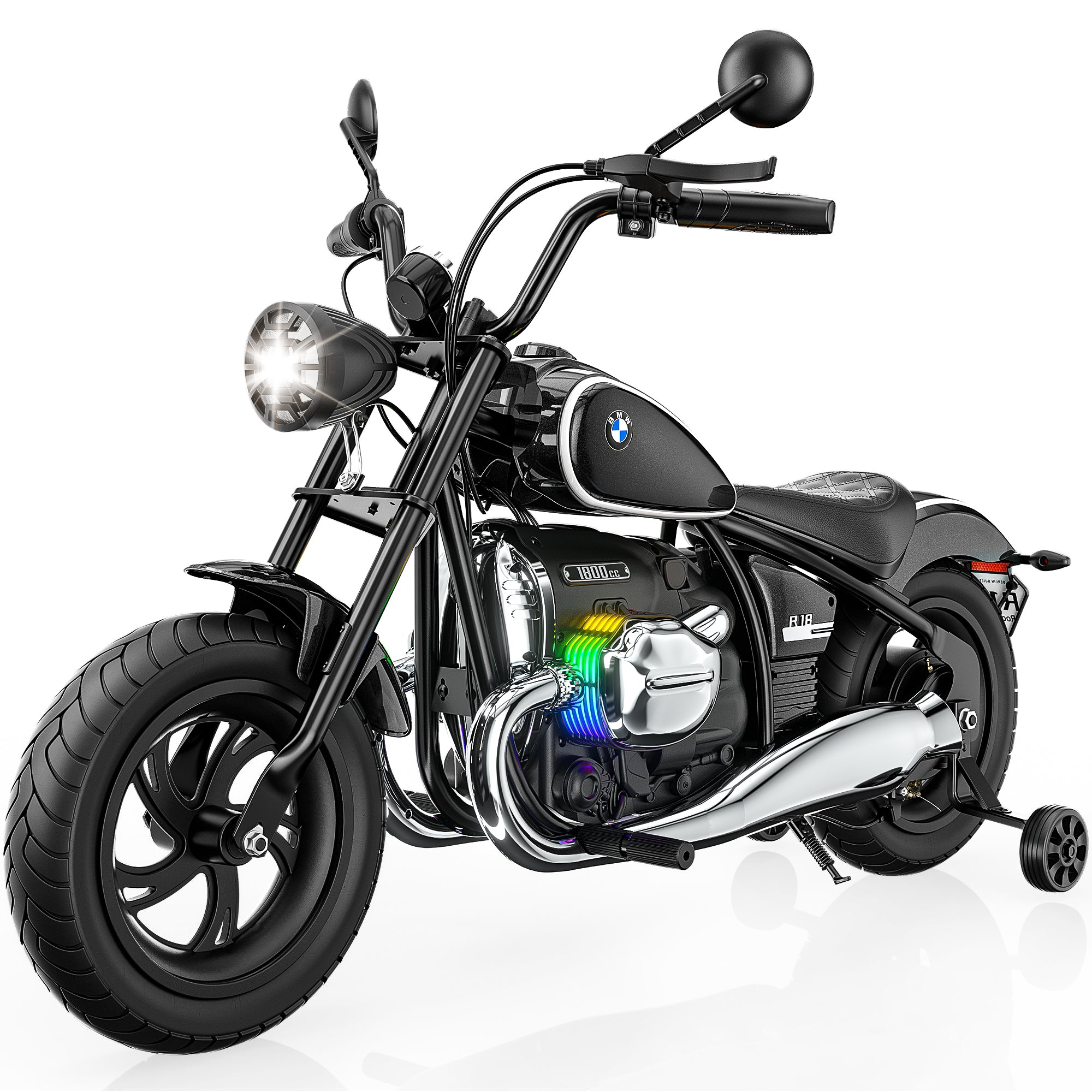 Anpabo 24V Kids Electric Motorcycle: Licensed BMW R18, 143 lbs Capacity, Dual Speed-black
