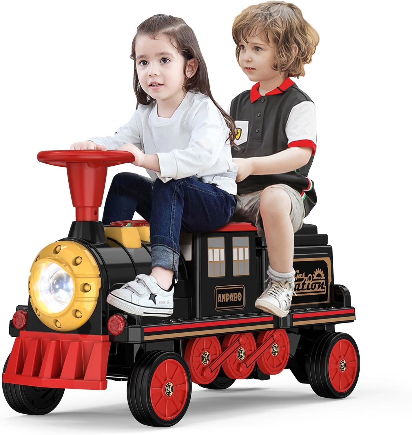 Trackless 12V Electric Ride-On Train 2-Seater with Rubber Tires – Red