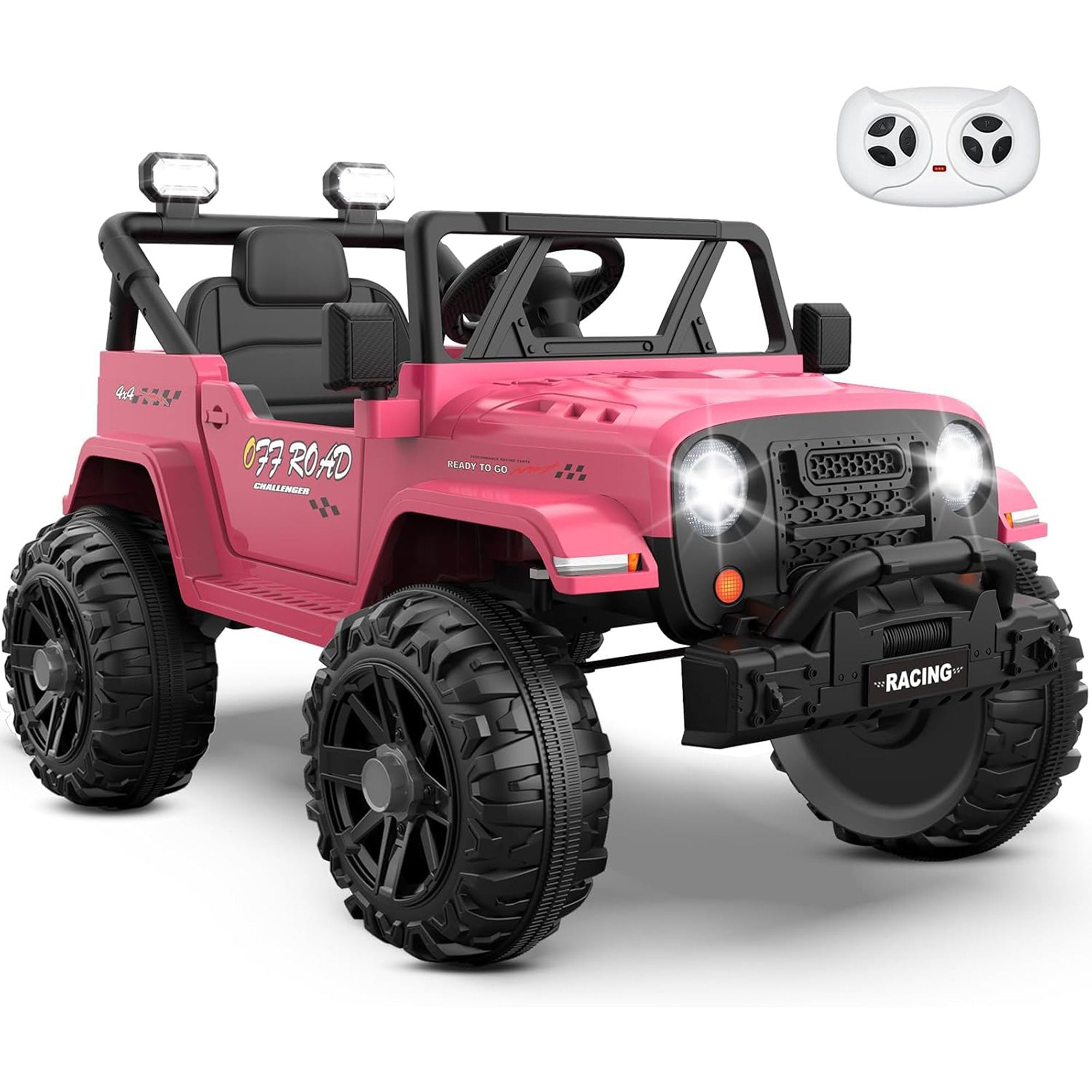 12V Kids Jeep Ride-On Car with RC, Bluetooth & LED Lights-pink