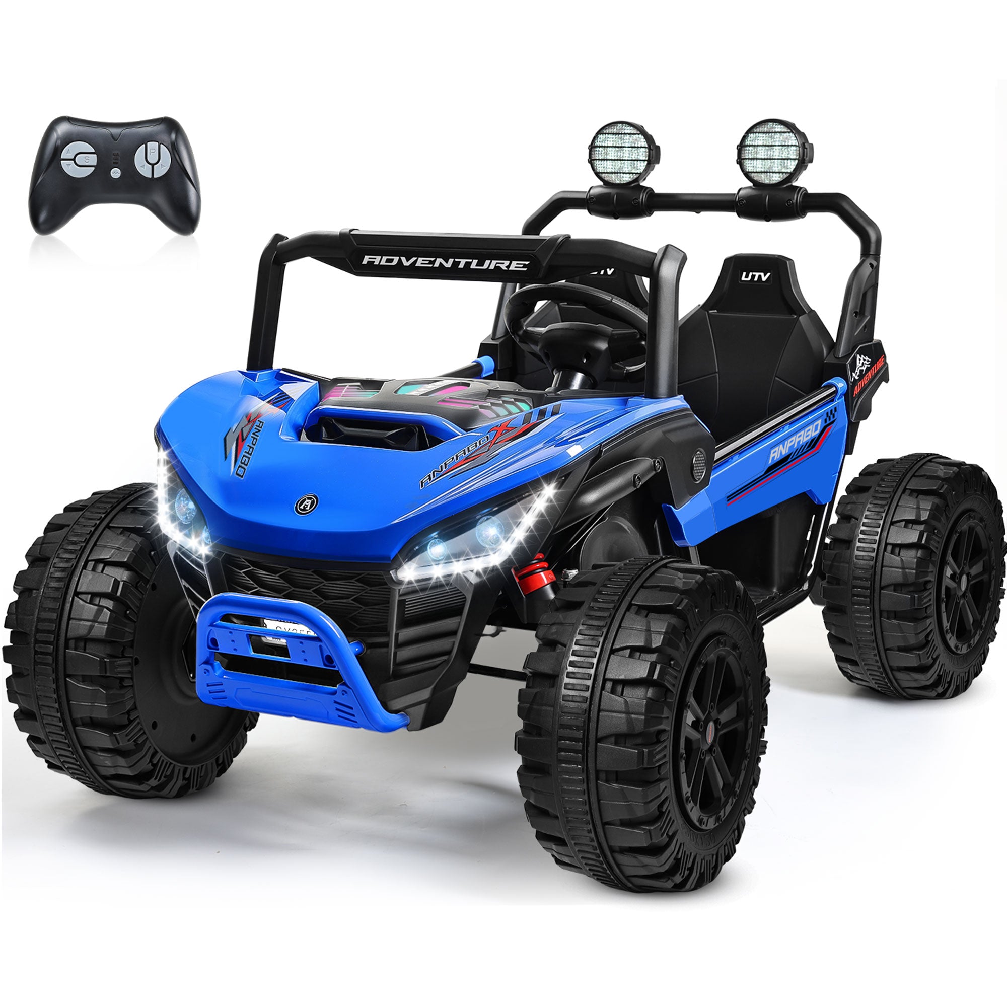 ANPABO All-Terrain 24V Ride-on Buggy UTV 4WD with Remote-blue