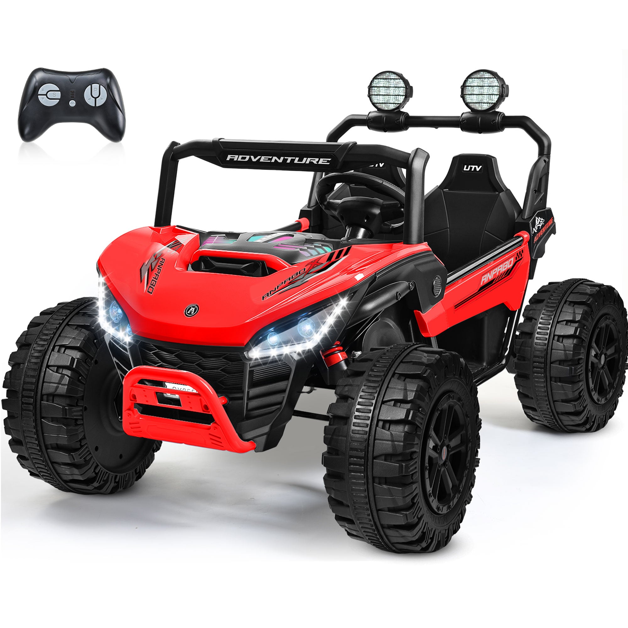 ANPABO All-Terrain 24V Ride-on Buggy UTV 4WD with Remote-red