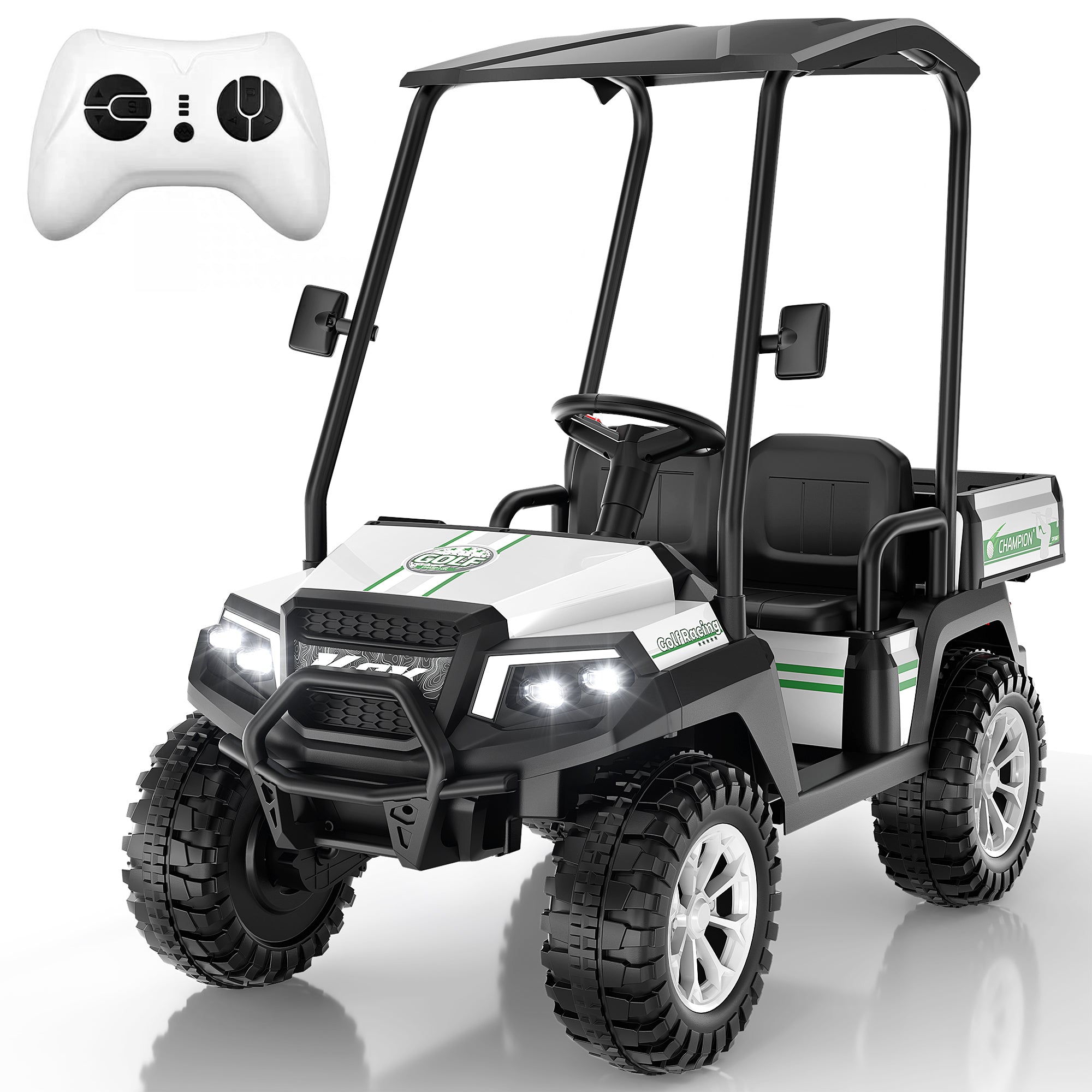 Kids 24V 4WD Ride-On Golf Cart with Awning-white