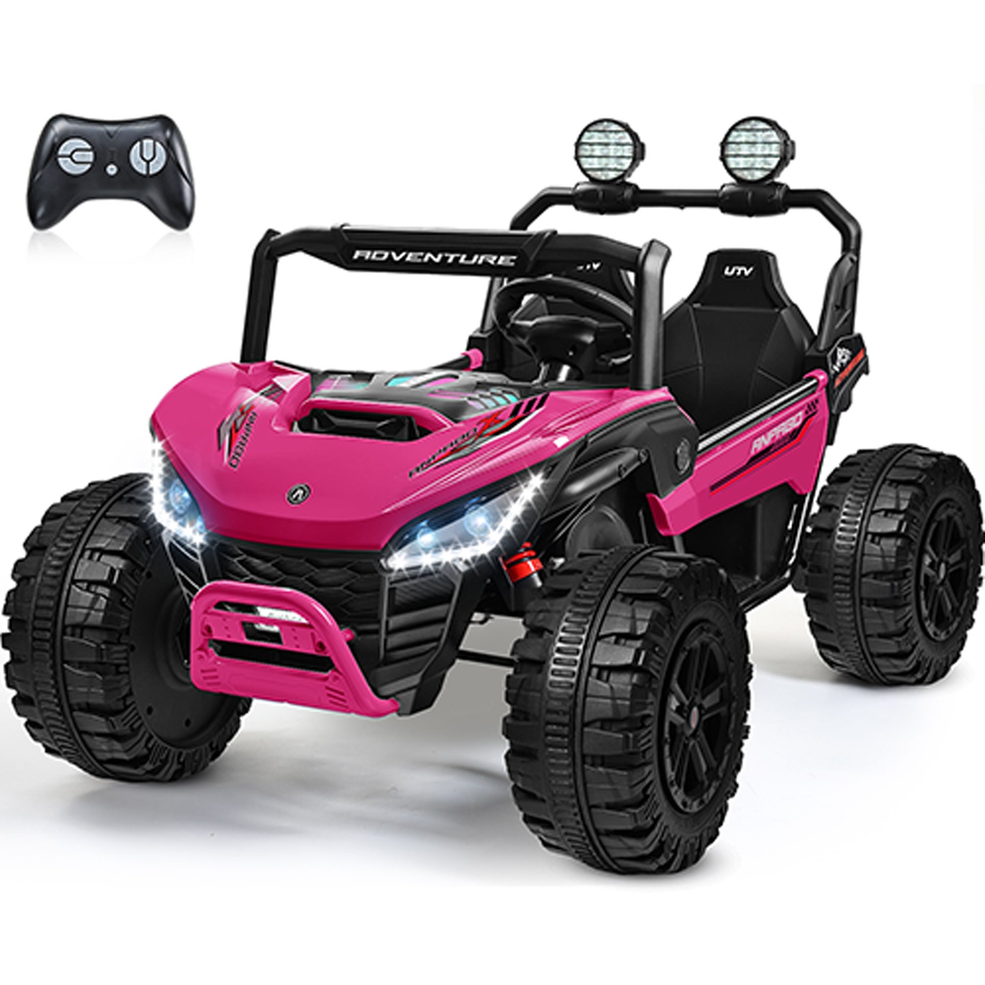 ANPABO All-Terrain 24V Ride-on Buggy UTV 4WD with Remote-Rose Red
