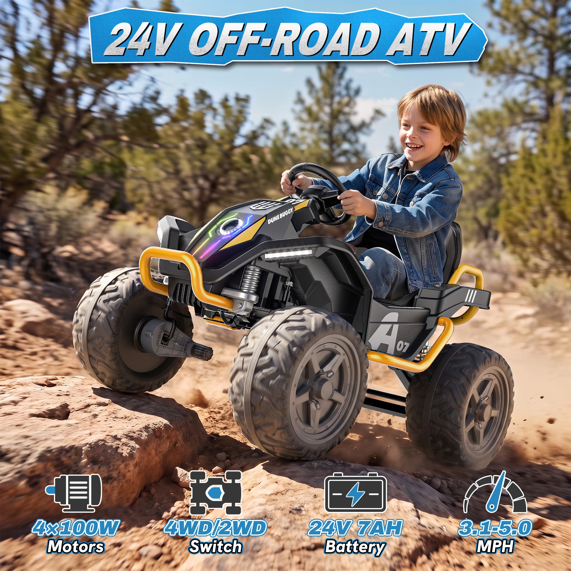 ANPABO TrailQuest 24V 4WD Kids Ride-On ATV with Parent Remote Control