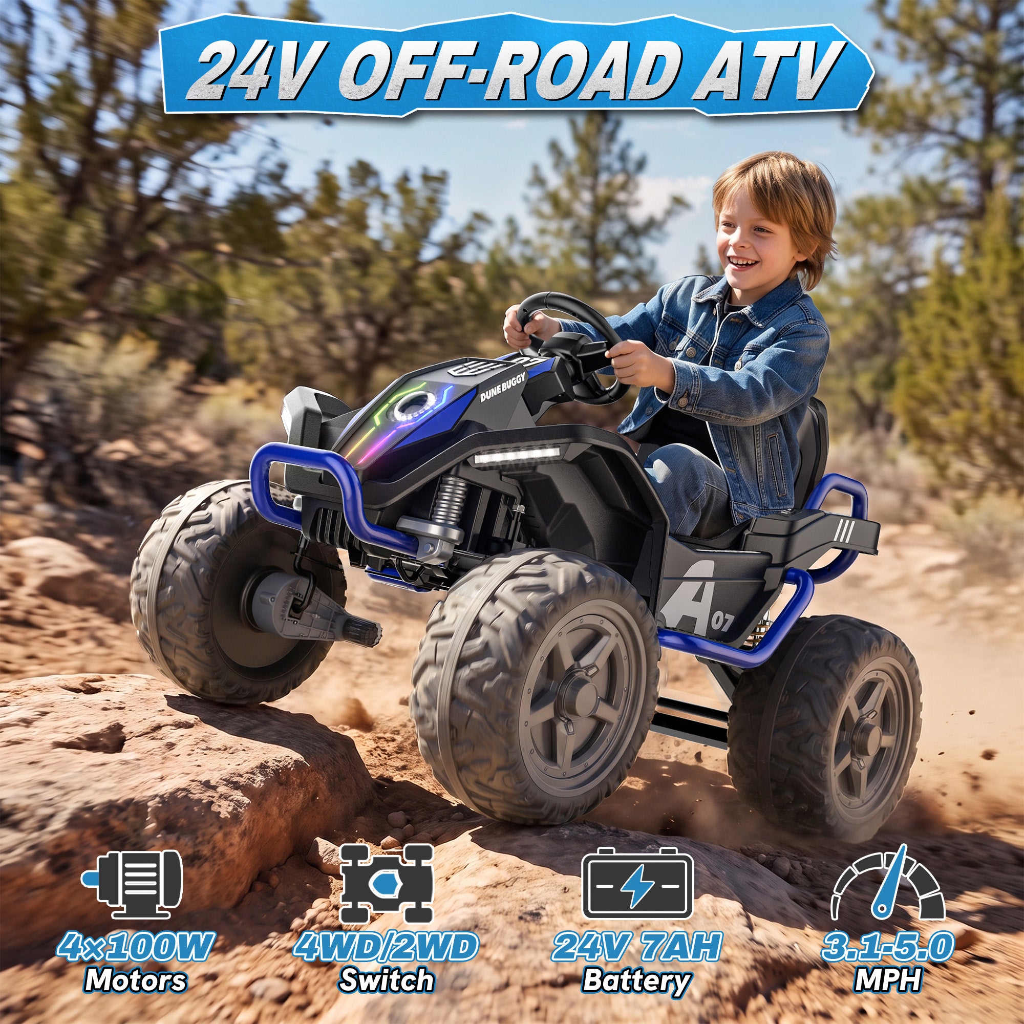ANPABO TrailQuest 24V 4WD Kids Ride-On ATV with Parent Remote Control