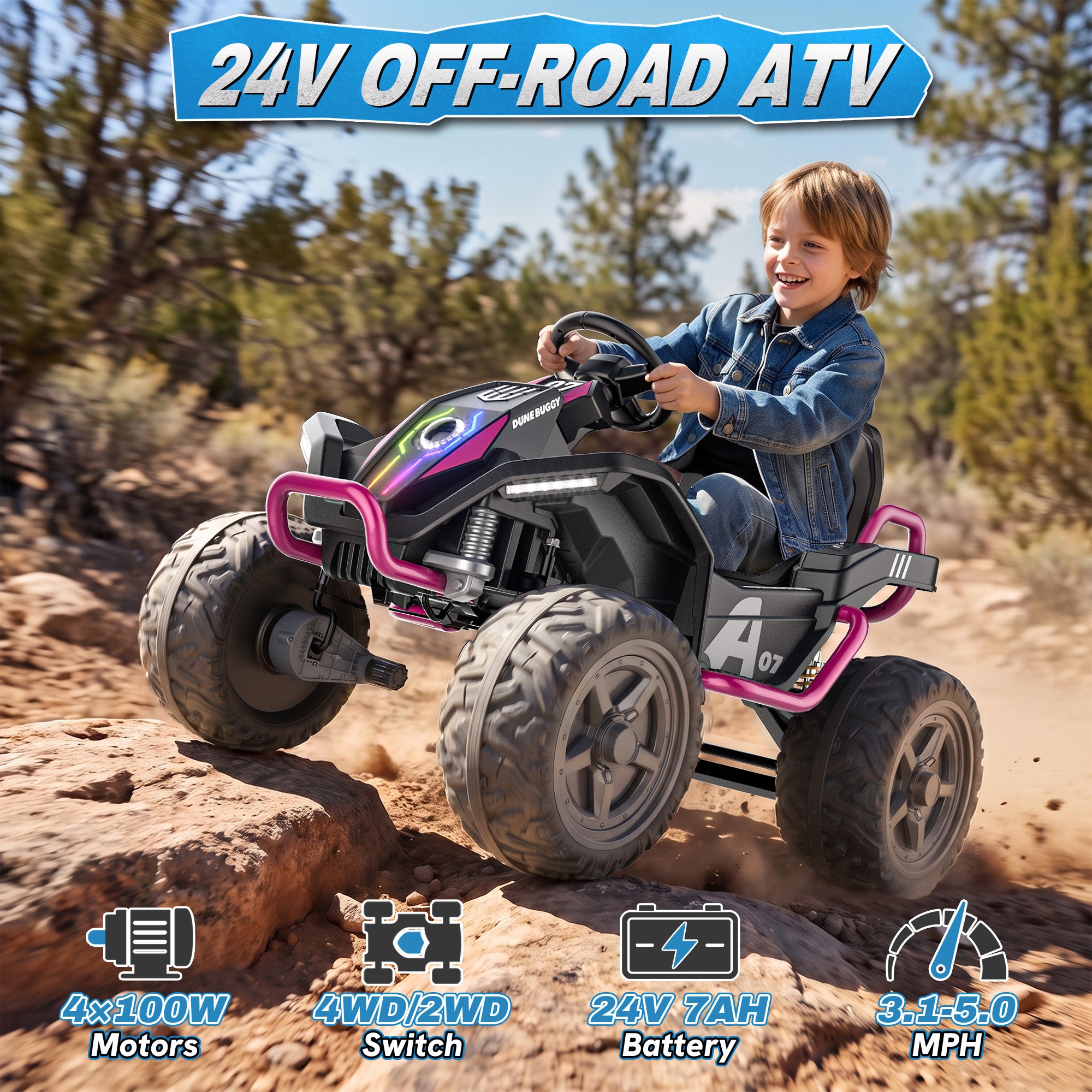 ANPABO TrailQuest 24V 4WD Kids Ride-On ATV with Parent Remote Control
