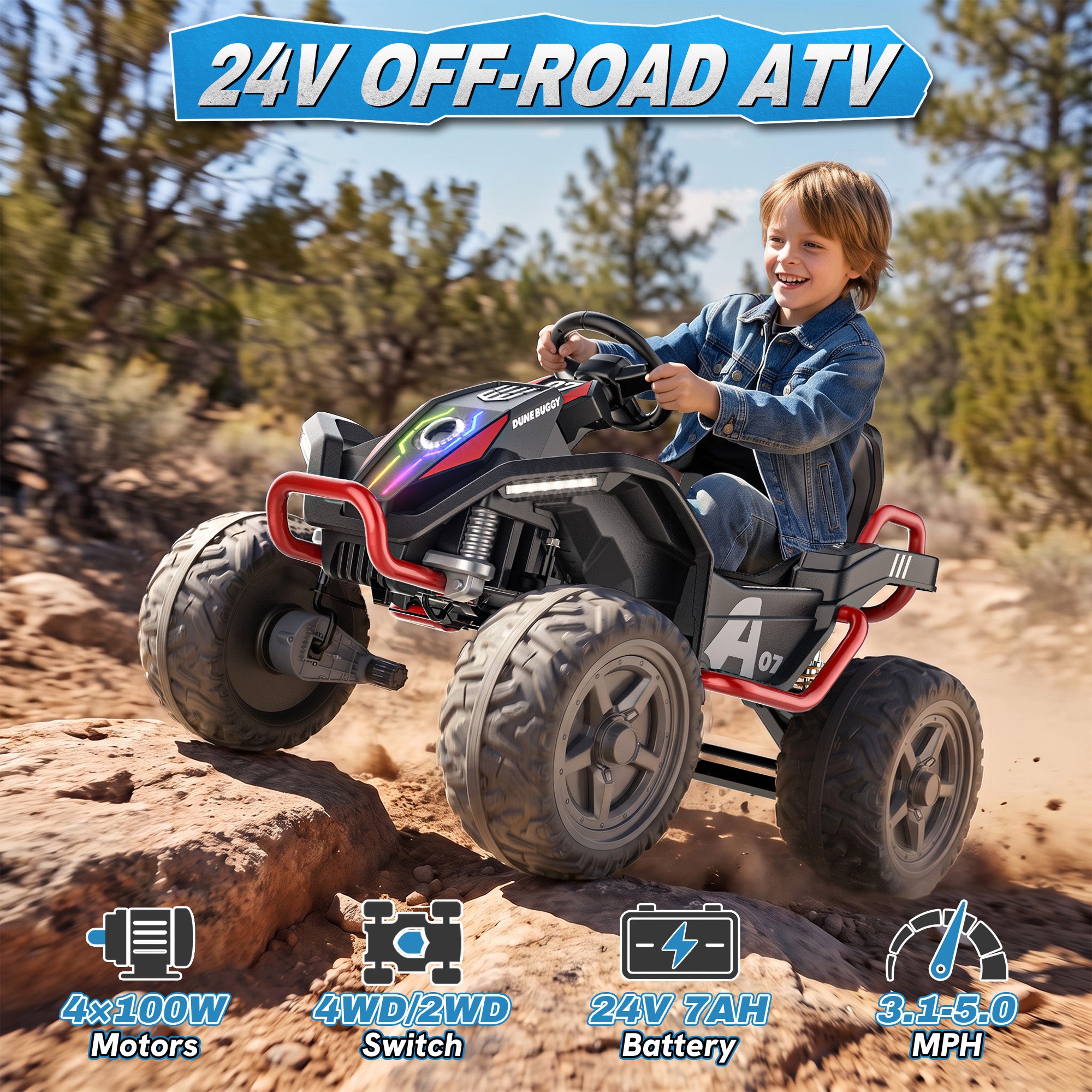 ANPABO TrailQuest 24V 4WD Kids Ride-On ATV with Parent Remote Control
