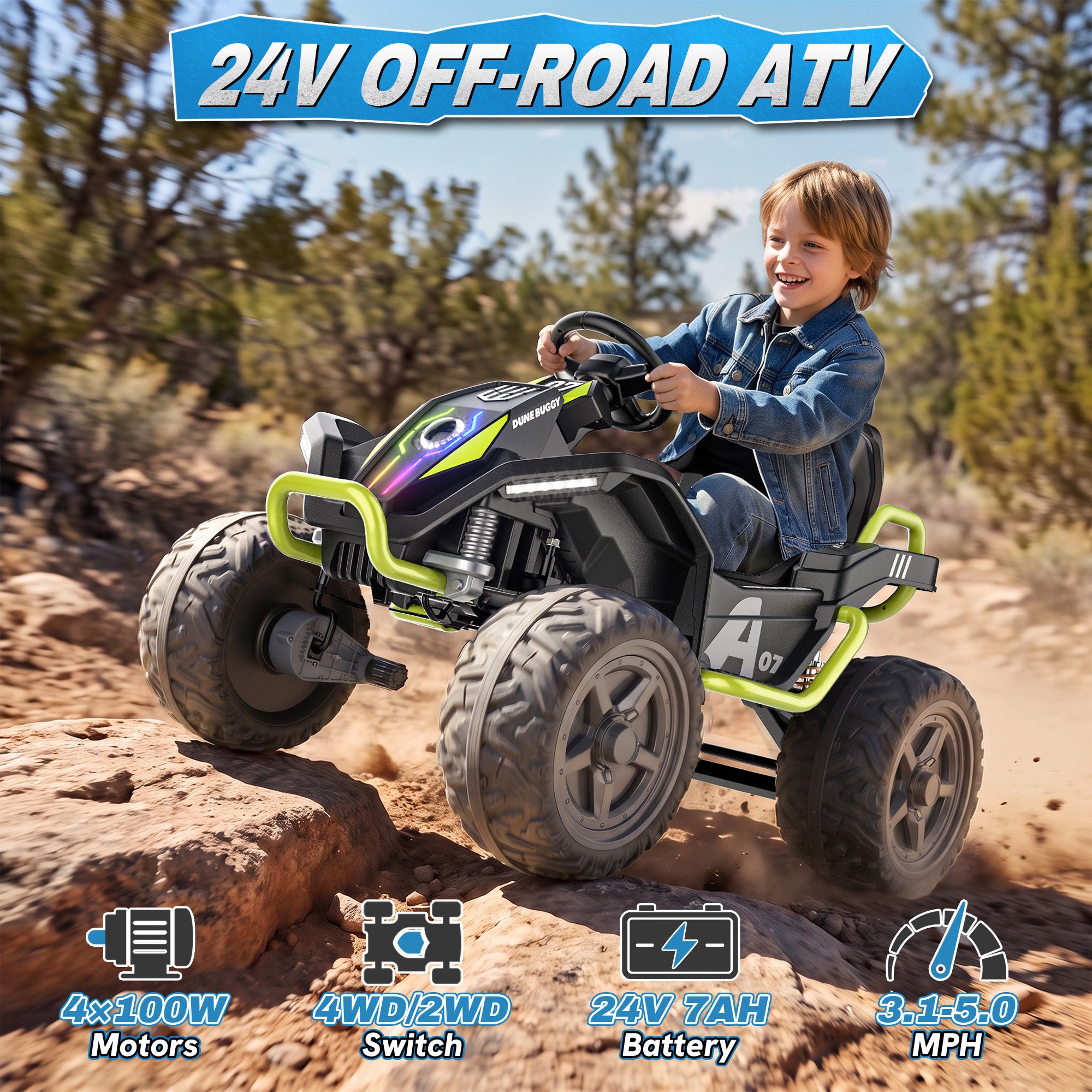 ANPABO TrailQuest 24V 4WD Kids Ride-On ATV with Parent Remote Control