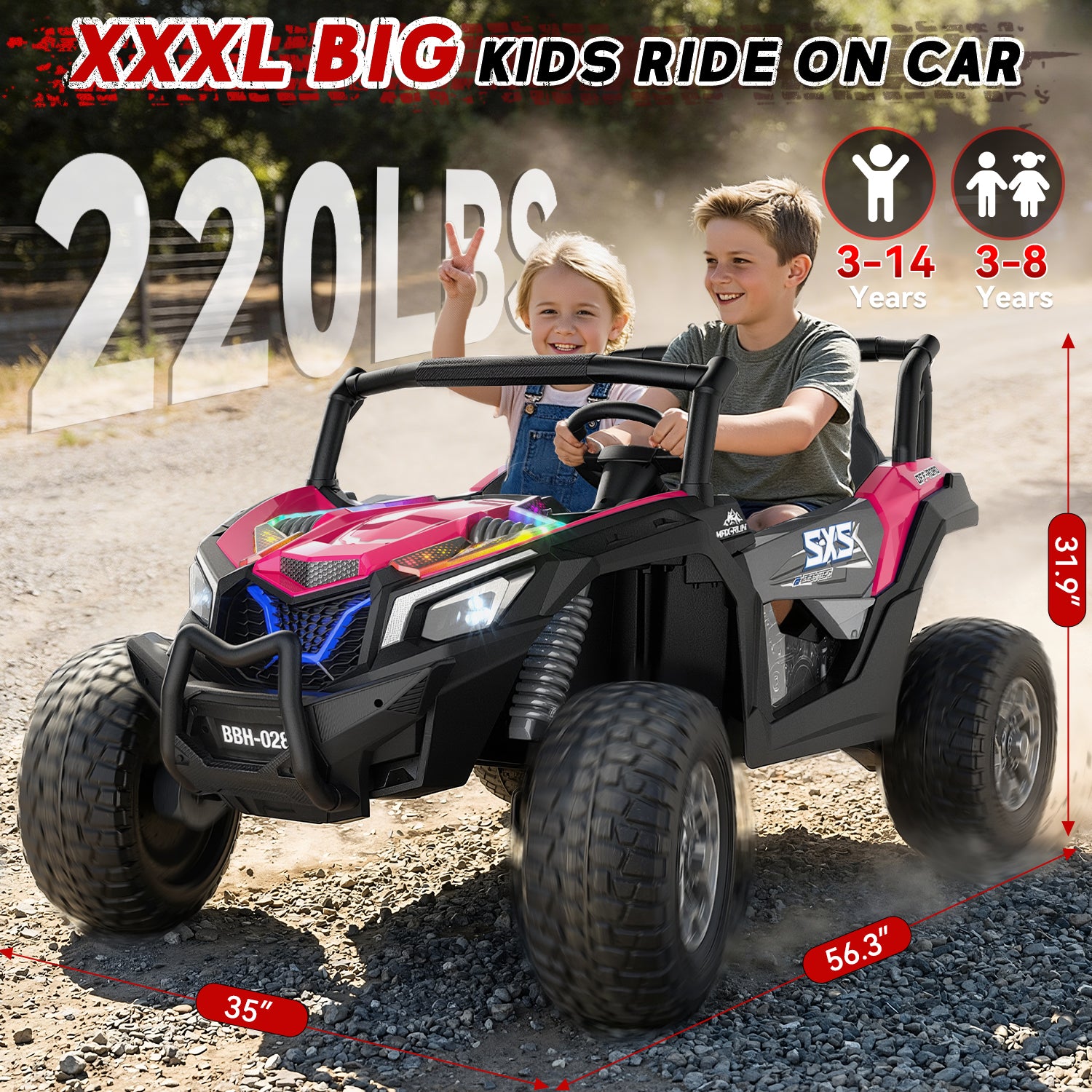 24V 4WD Kids Ride-On UTV: Powerful All-Terrain Adventure-rose red
