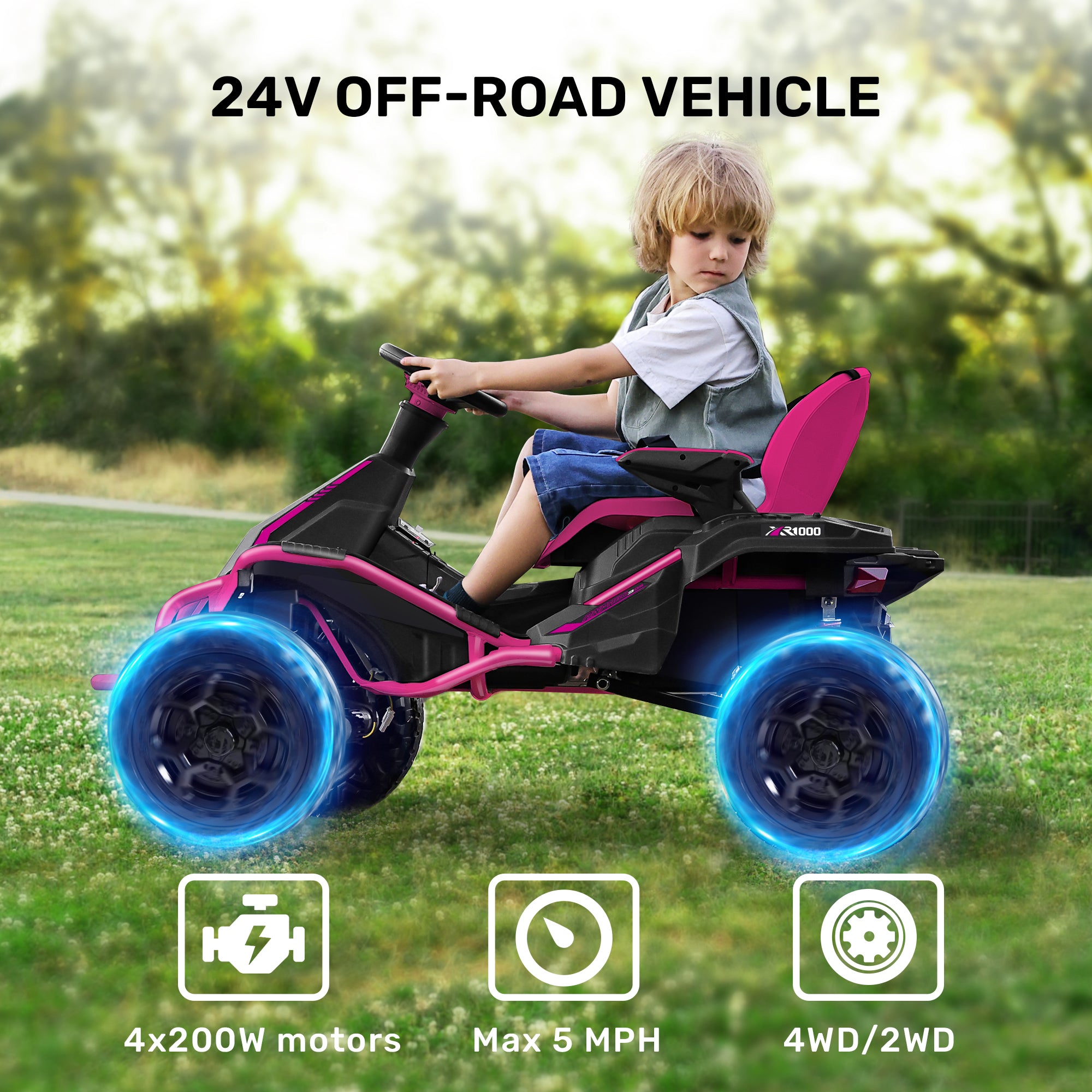 24V ANPOBO Direct Terrain Ride-On Buggy with Remote-rose red