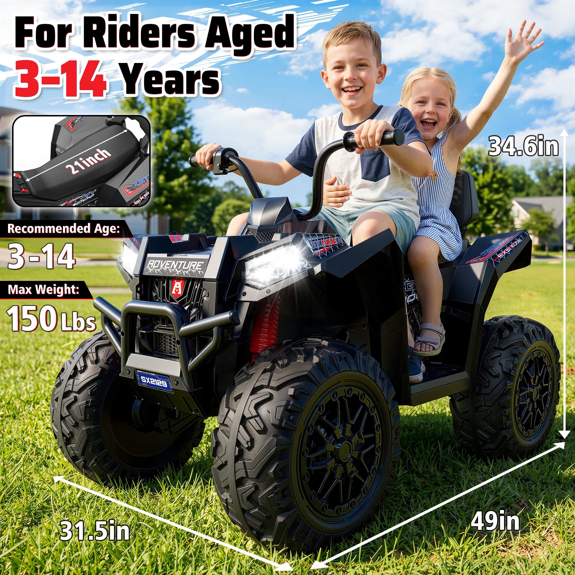 24V High-Performance Heavy-Duty Kids Ride-On ATV-black