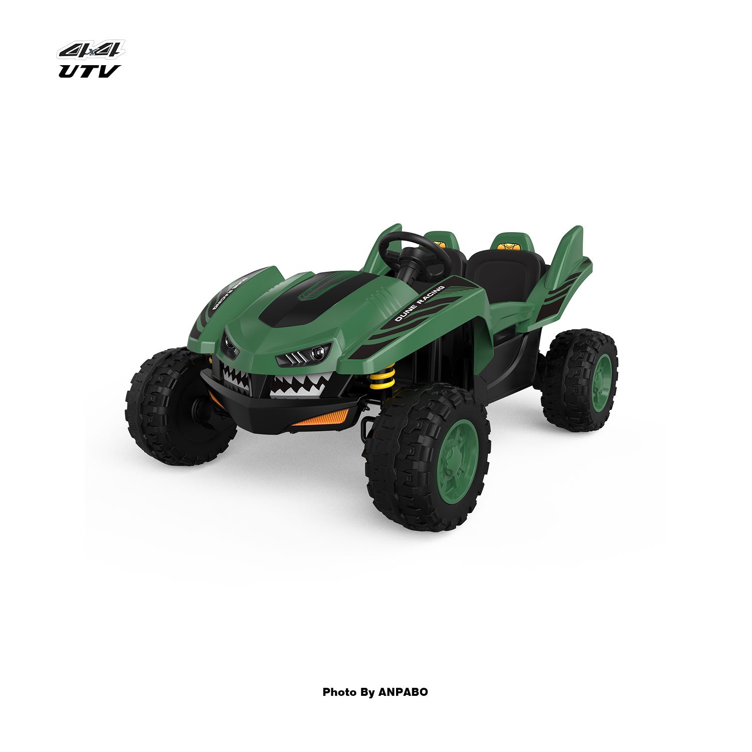 24V 4x4 Bionic Shark Dune Racer: 2-Seater Off-Road UTV with Bluetooth & Parental Remote-green