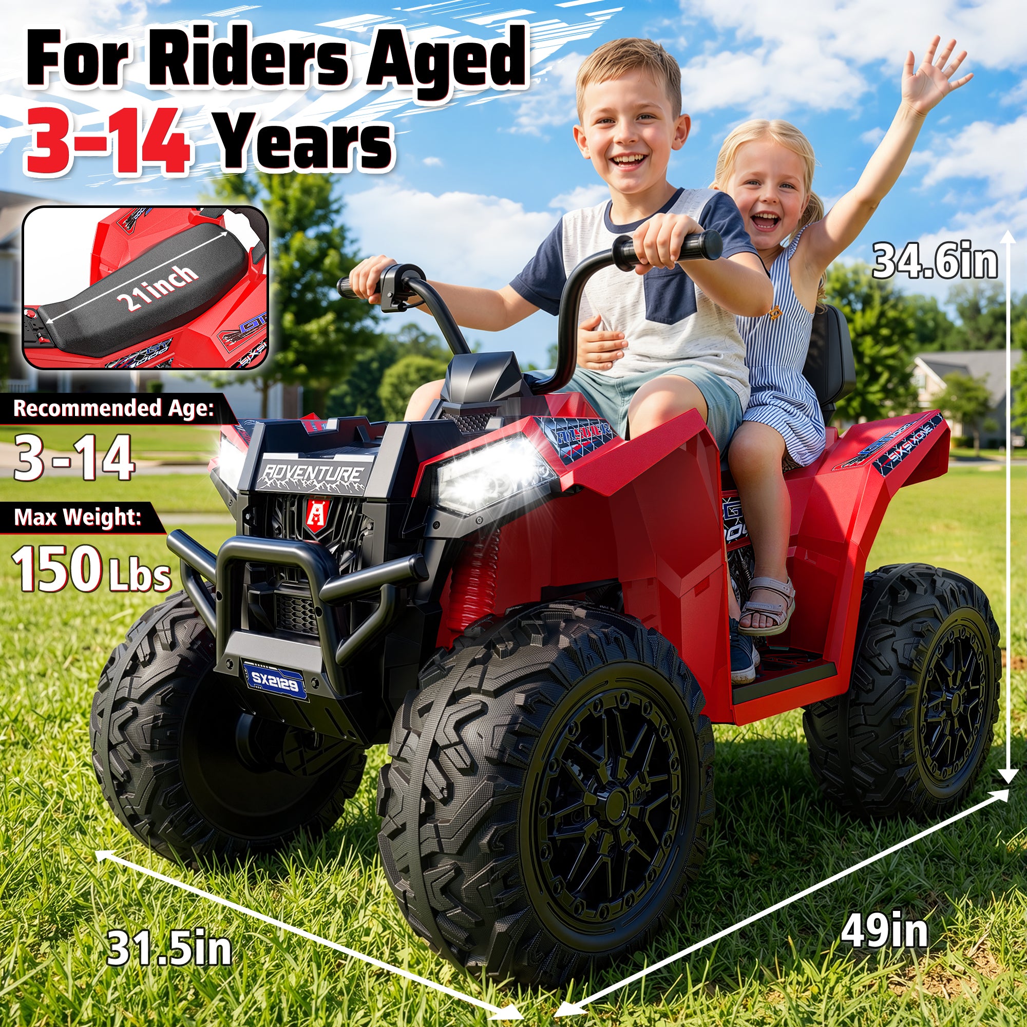 24V TRAILRUSH TR400 Heavy-Duty Ride-On ATV