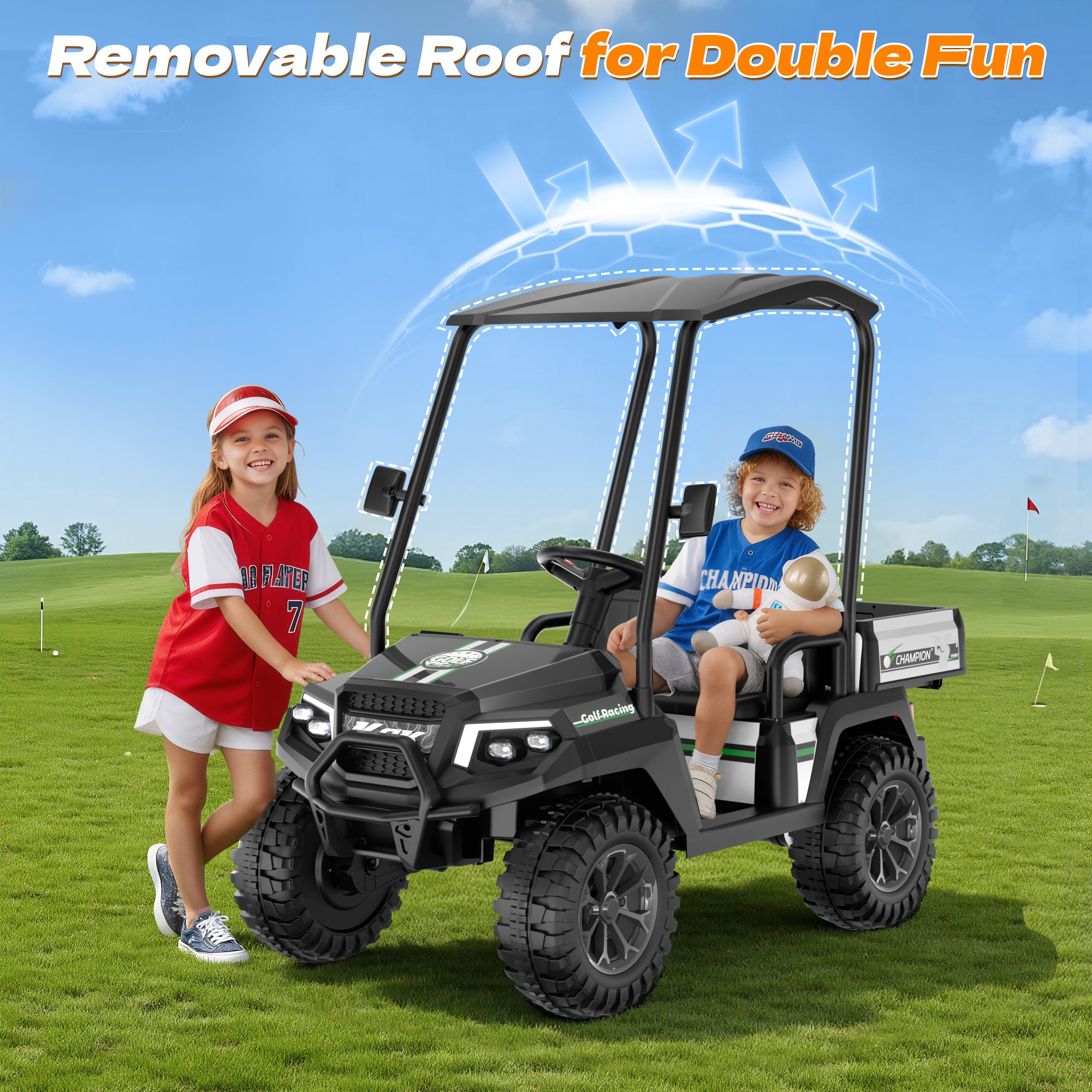Kids 24V 4WD Ride-On Golf Cart with Awning-black