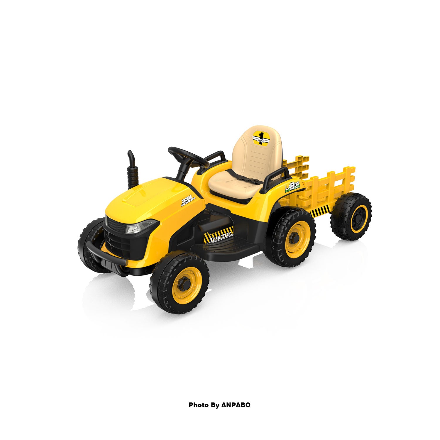 ANPABO 24V Kids Ride-On Tractor with Trailer-yellow