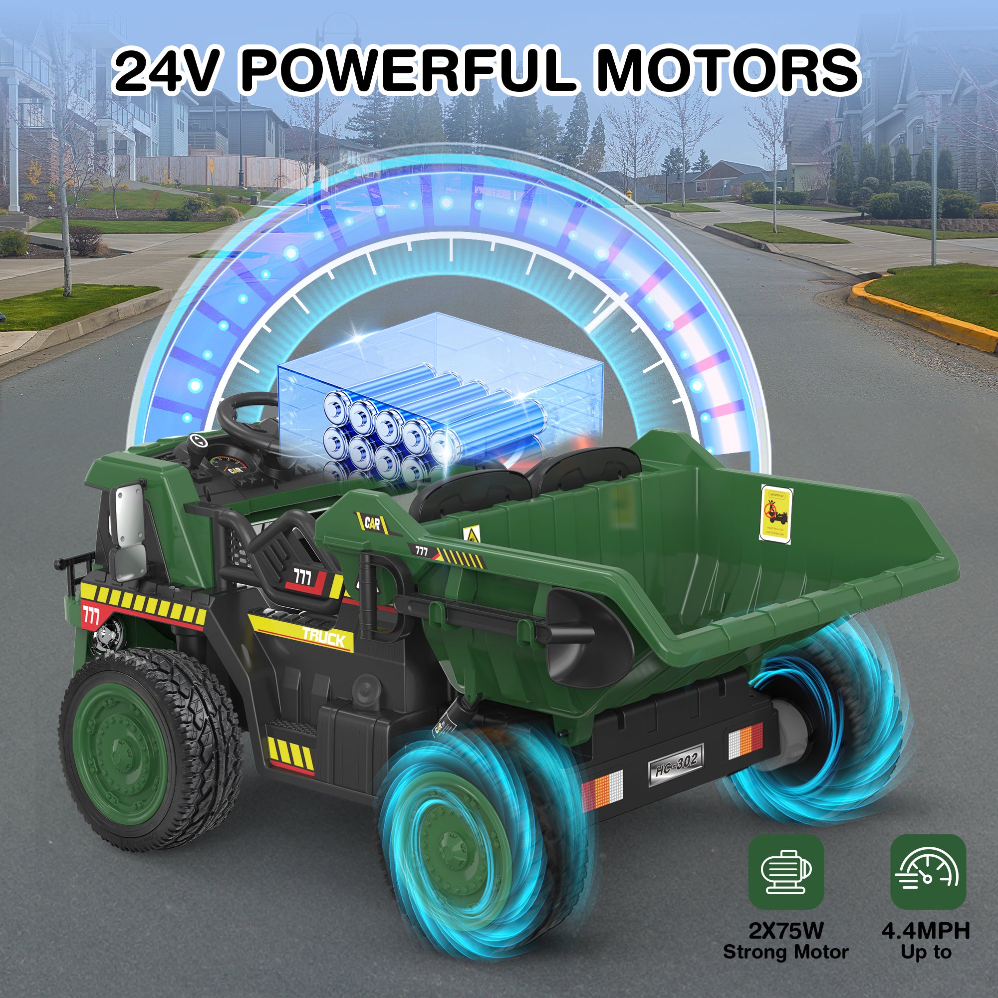 Licensed Caterpillar 24V Ride-on Dump Truck with Remote-green