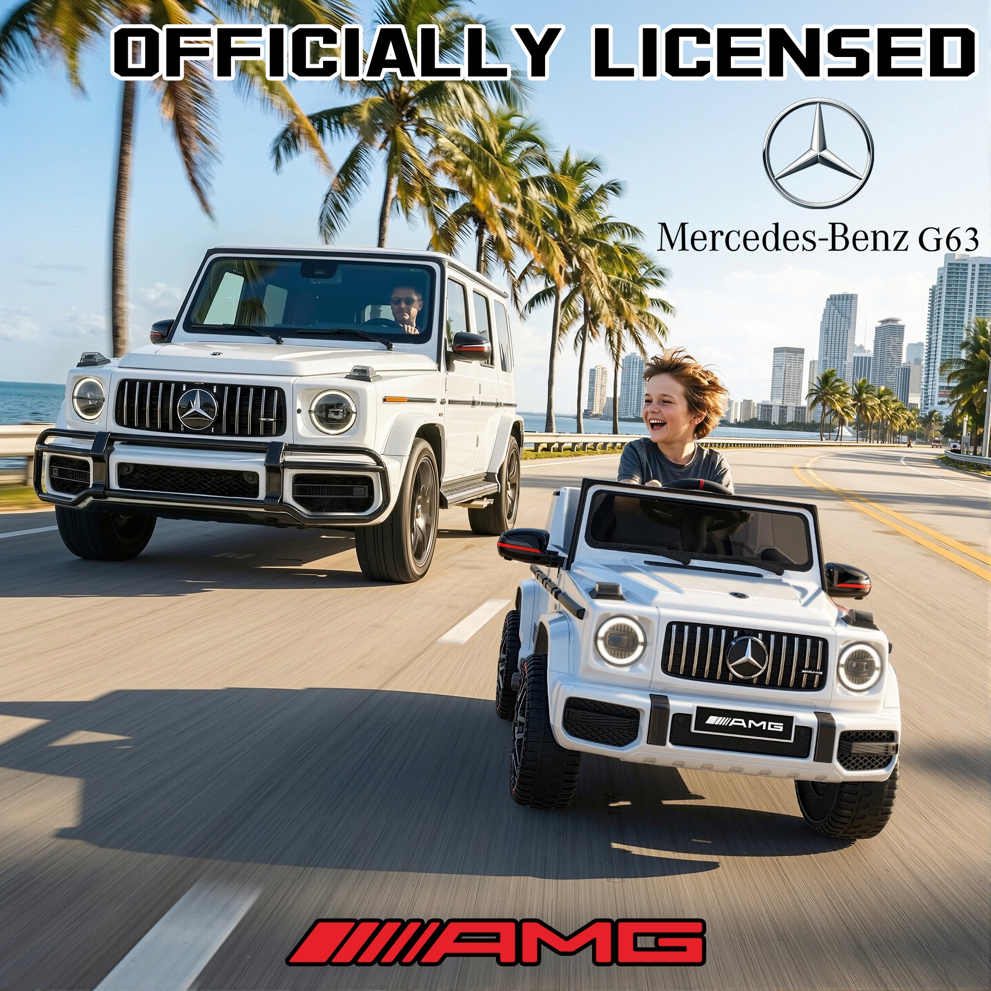12V Mercedes-Benz Licensed G63 Kids Ride On Car/SUV with Remote Control-white