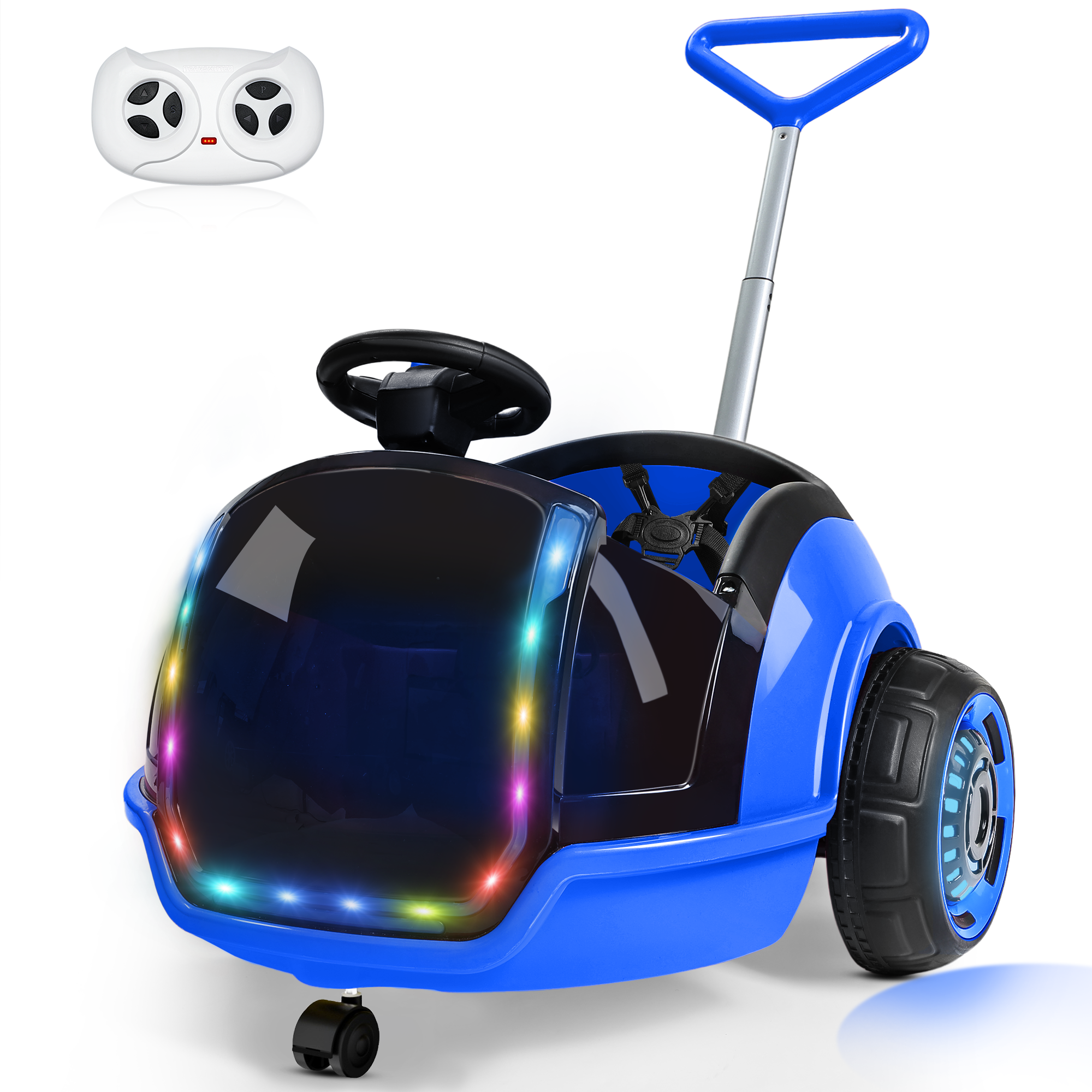 12V 3-in-1 Push Ride On Car with Adjustable Handle & Remote – Blue