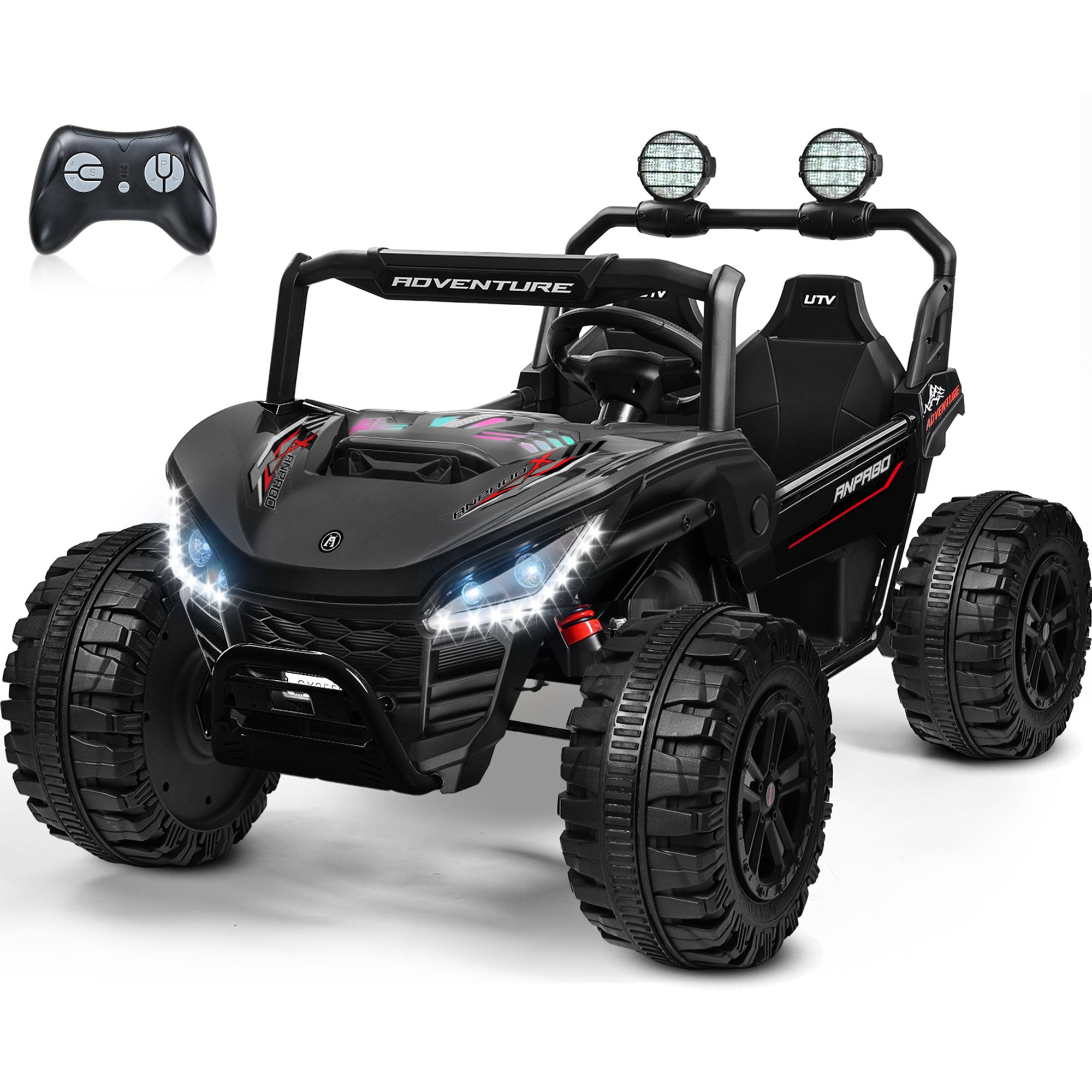 ANPABO All-Terrain 24V Ride-on Buggy UTV 4WD with Remote-black