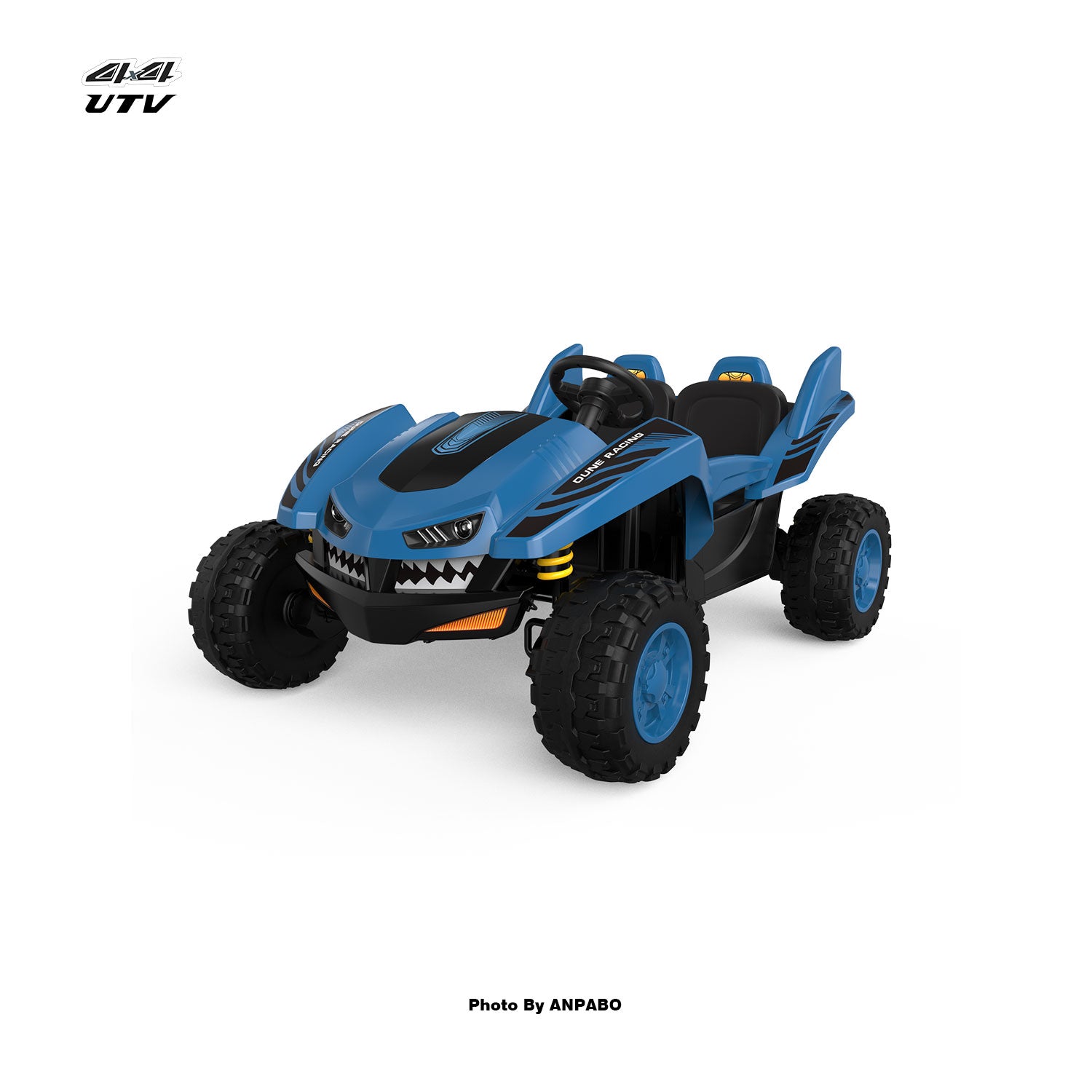 24V 4x4 Bionic Shark Dune Racer: 2-Seater Off-Road UTV with Bluetooth & Parental Remote-blue