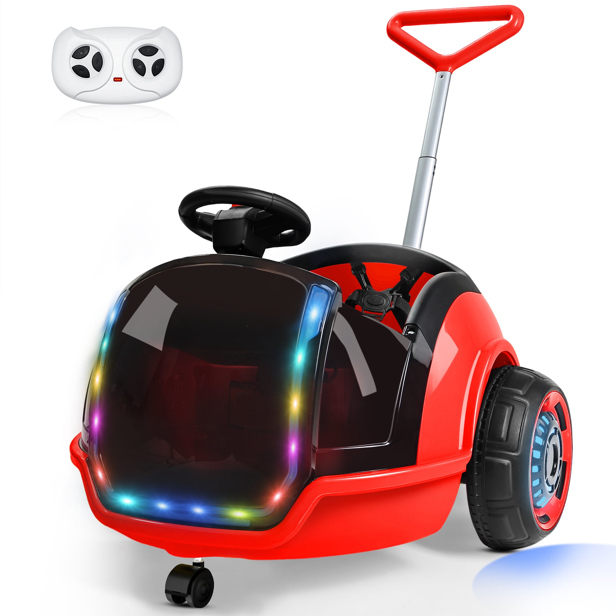 12V 3-in-1 Push Ride On Car with Adjustable Handle & Remote – Red