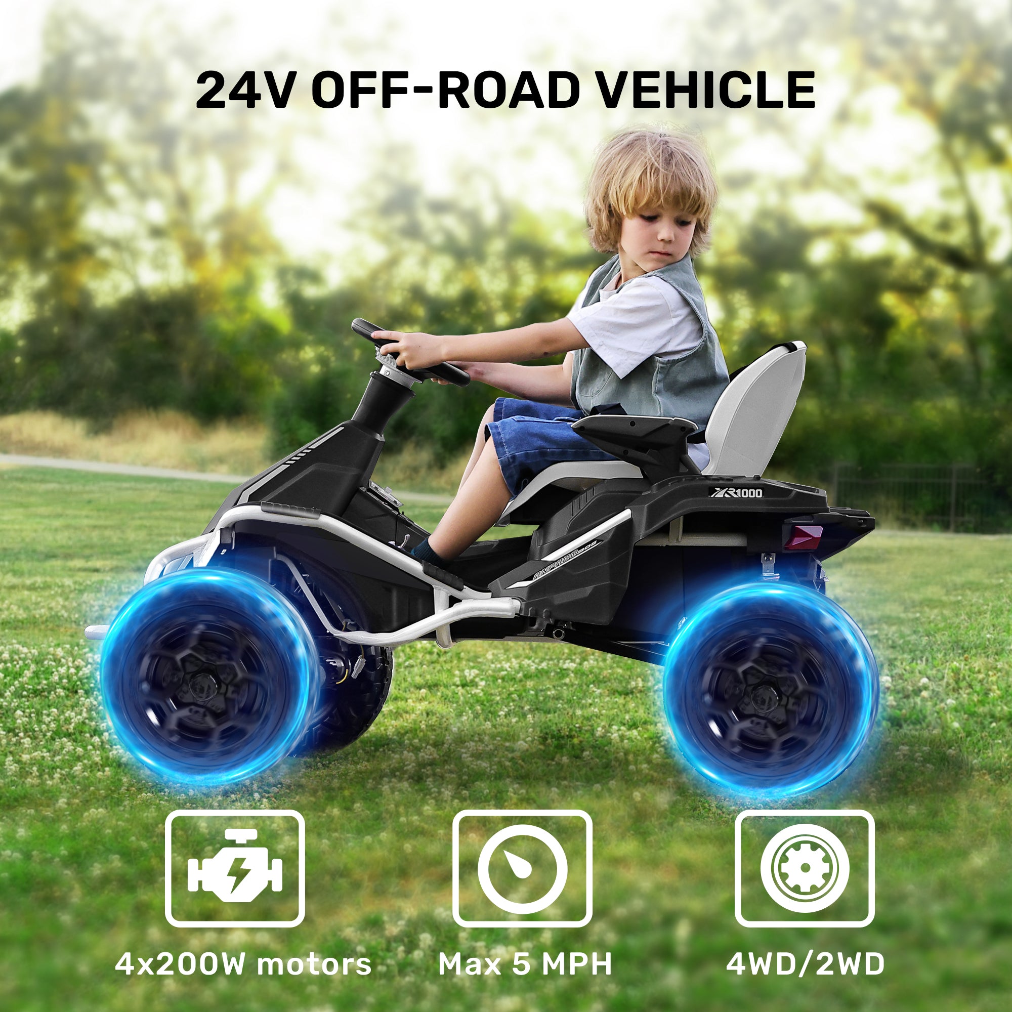 24V ANPOBO Direct Terrain Ride-On Buggy with Remote-white