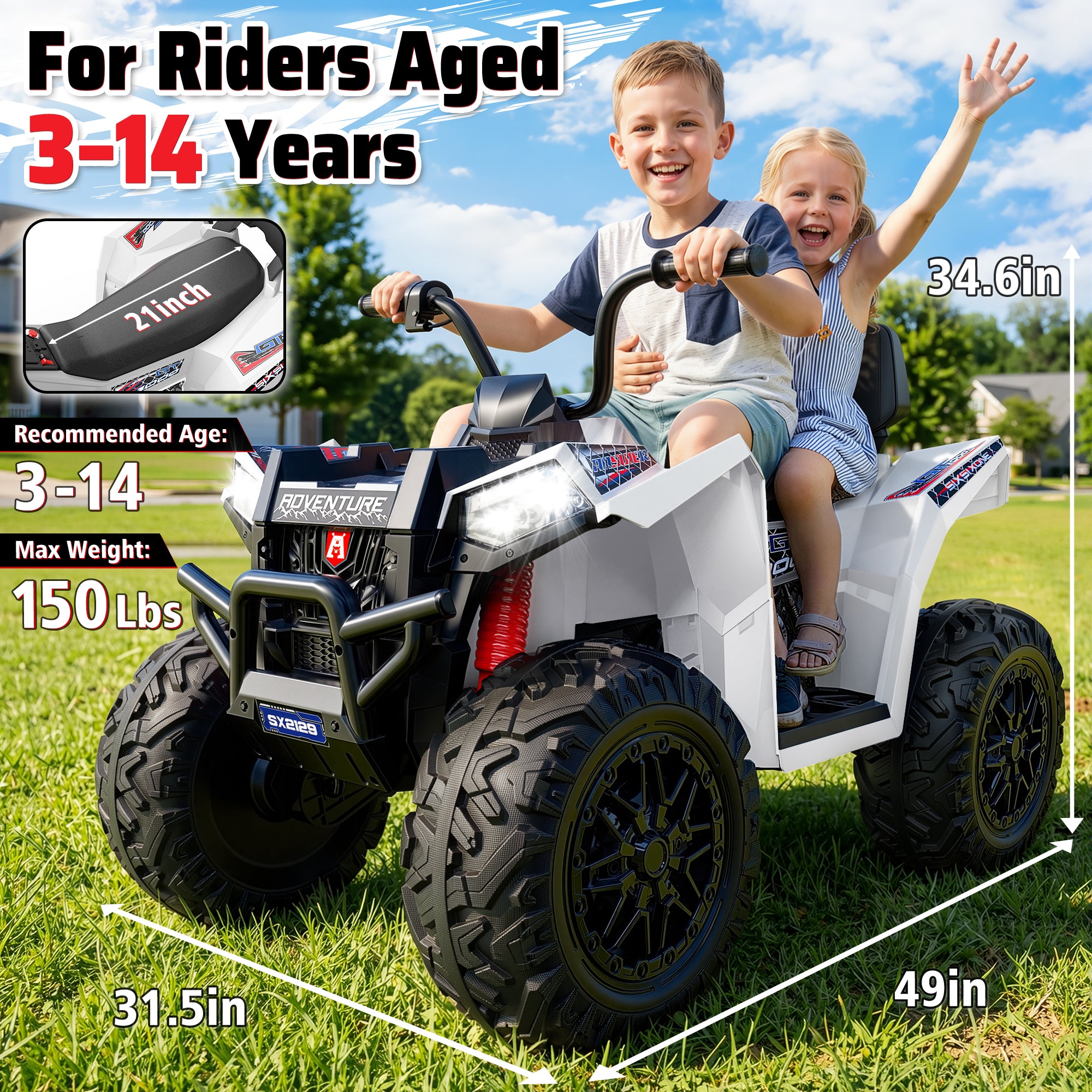 24V High-Performance Heavy-Duty Kids Ride-On ATV-white