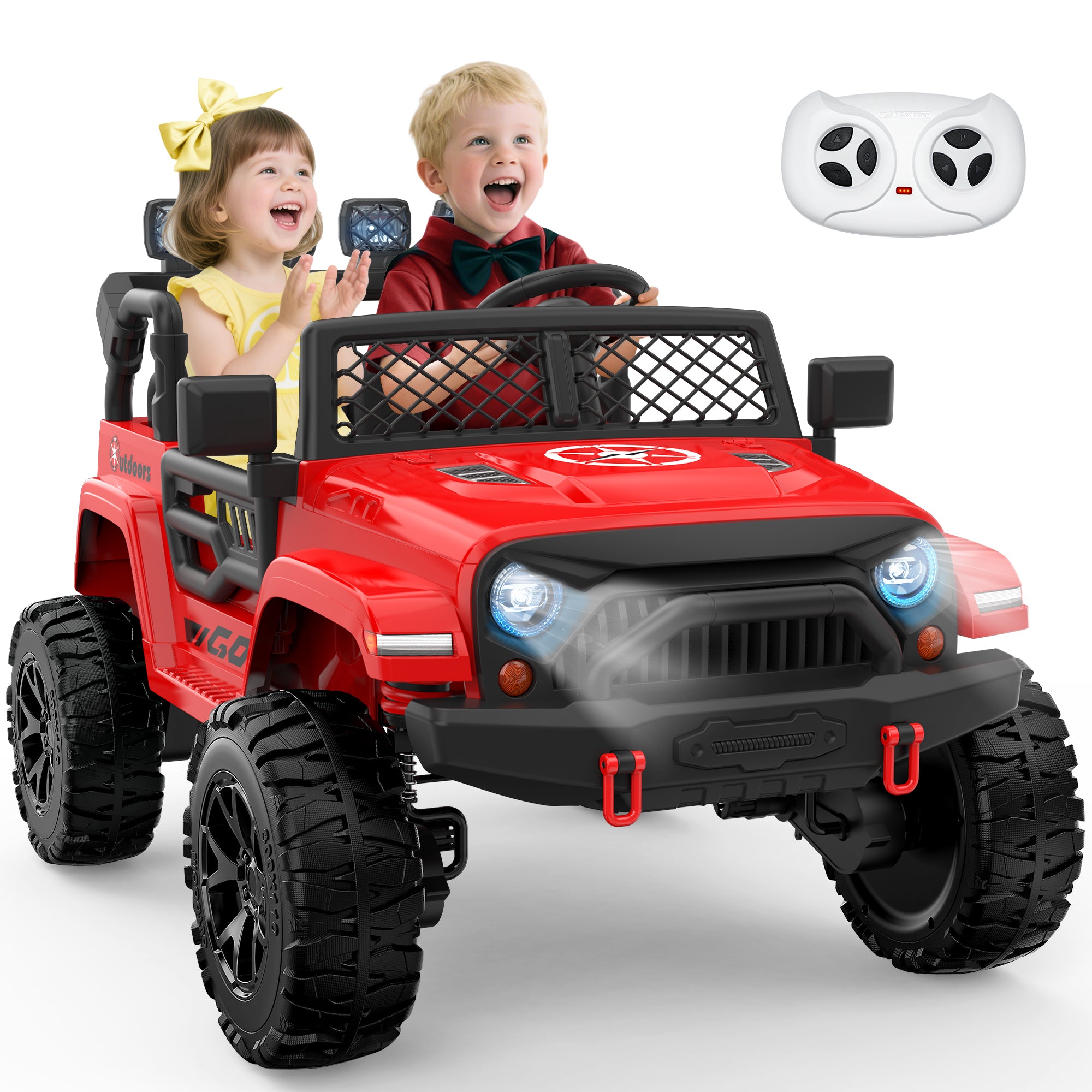 ANPABO 24V UTV Two Seater Jeeps & Trucks With Remote/Bluetooth-red