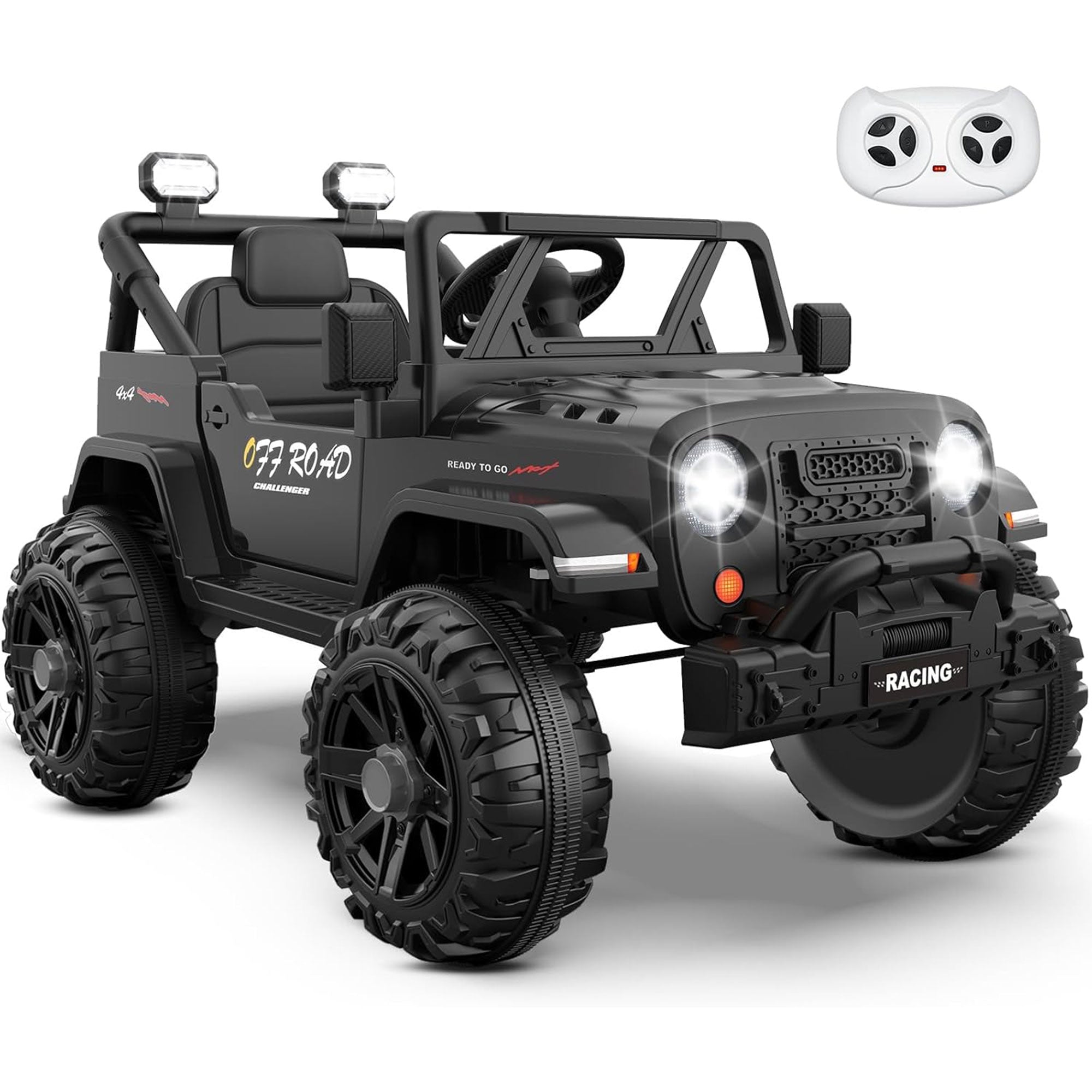 12V Kids Jeep Ride-On Car with RC, Bluetooth & LED Lights-black