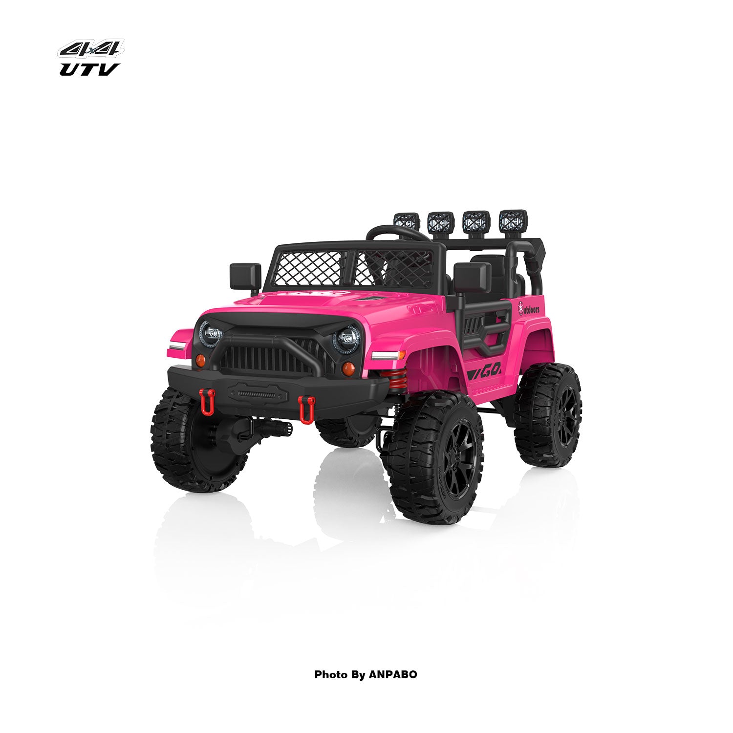 ANPABO 24V UTV Two Seater Jeeps & Trucks With Remote/Bluetooth-rose red