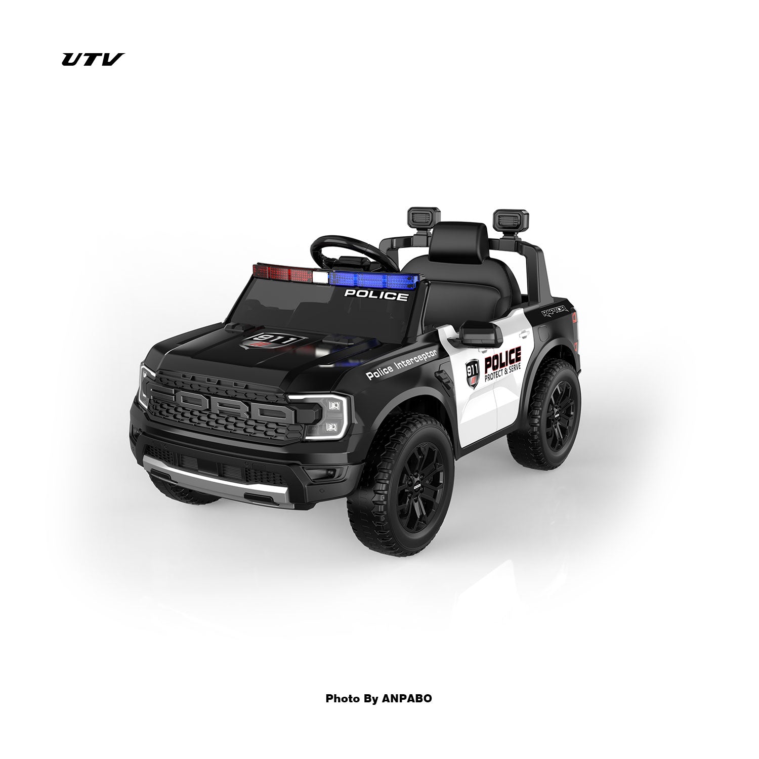 Official Licensed Ford Raptor Police Interceptor Ride-On Truck|12V with Siren, Lights & Parental Remote
