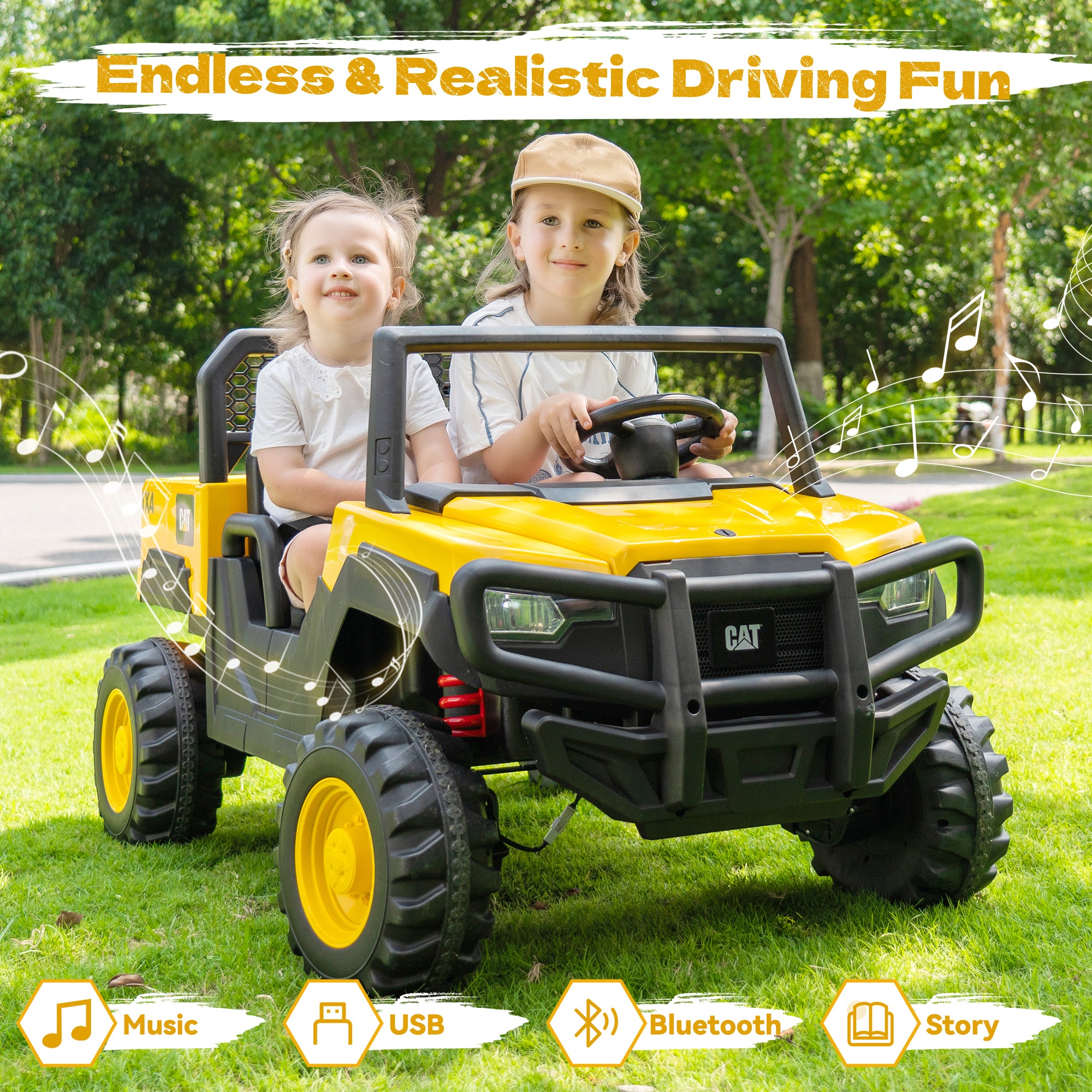 Licensed Caterpillar 24V Ride-on Dump Truck 4WD– Yellow