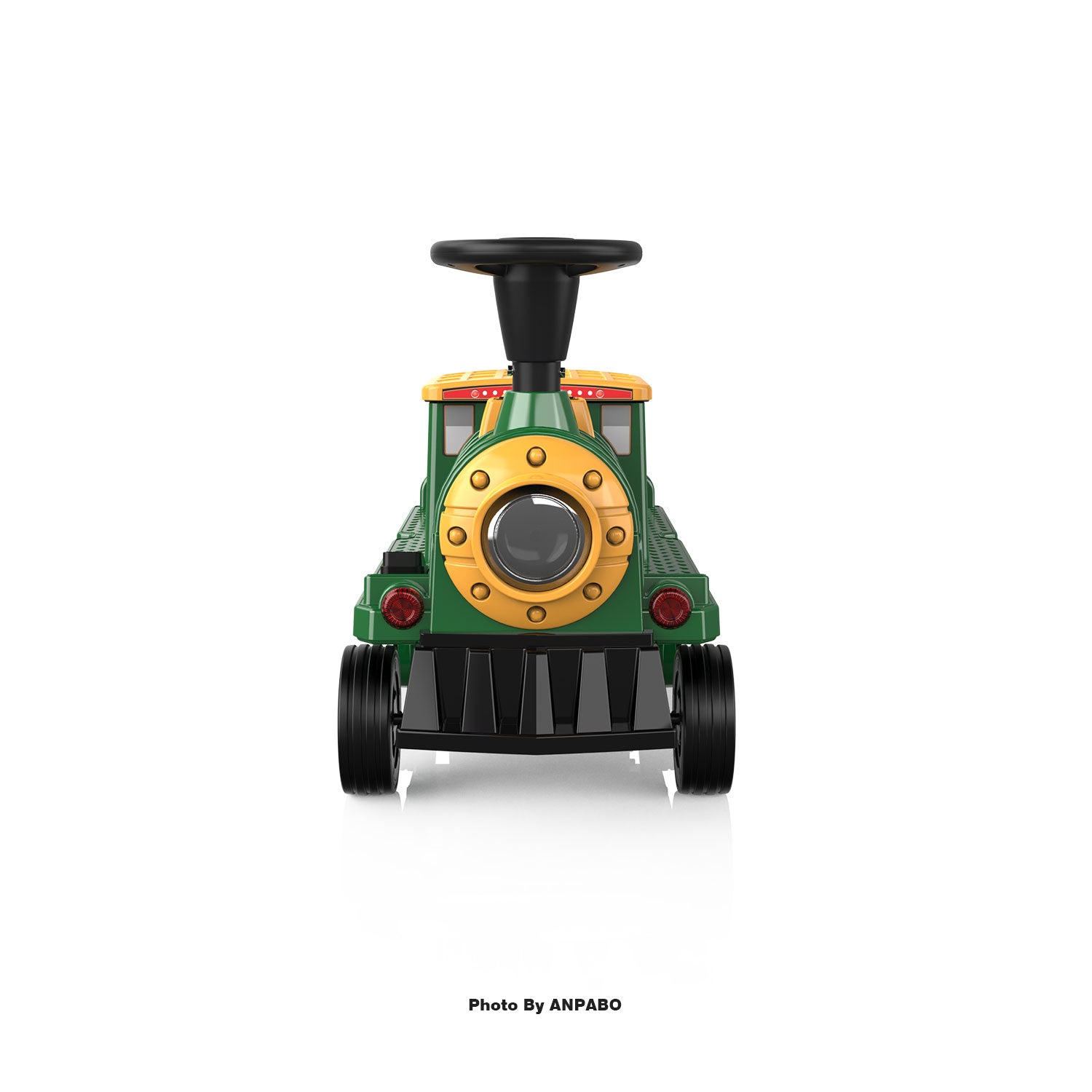 ANPABO 12V Kids Ride-On Train Locomotive–Trackless,2-Seater,Rubber Tires-green