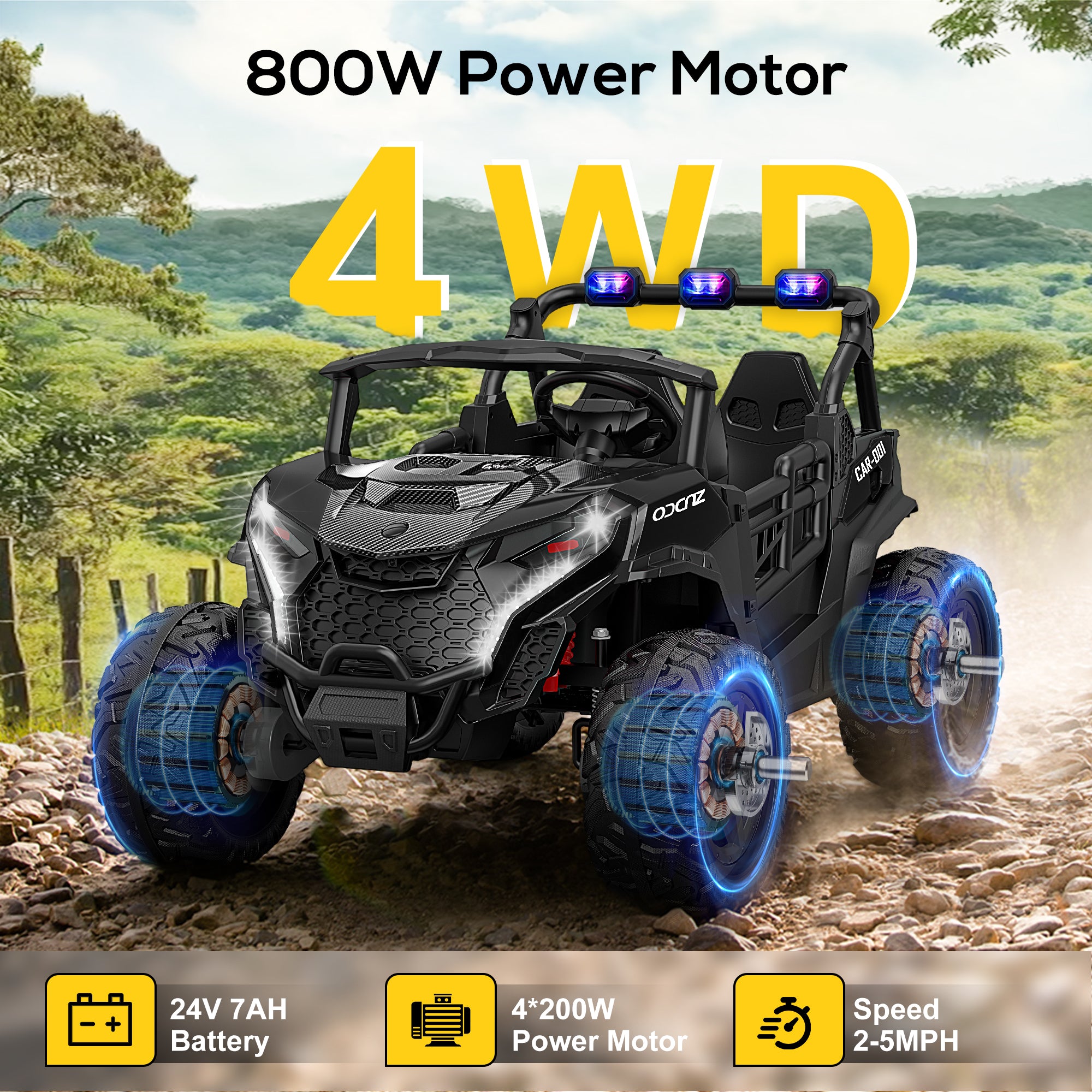 4x200W 24V 2-Seater Ride-on Truck 4WD with EVA Tires-black