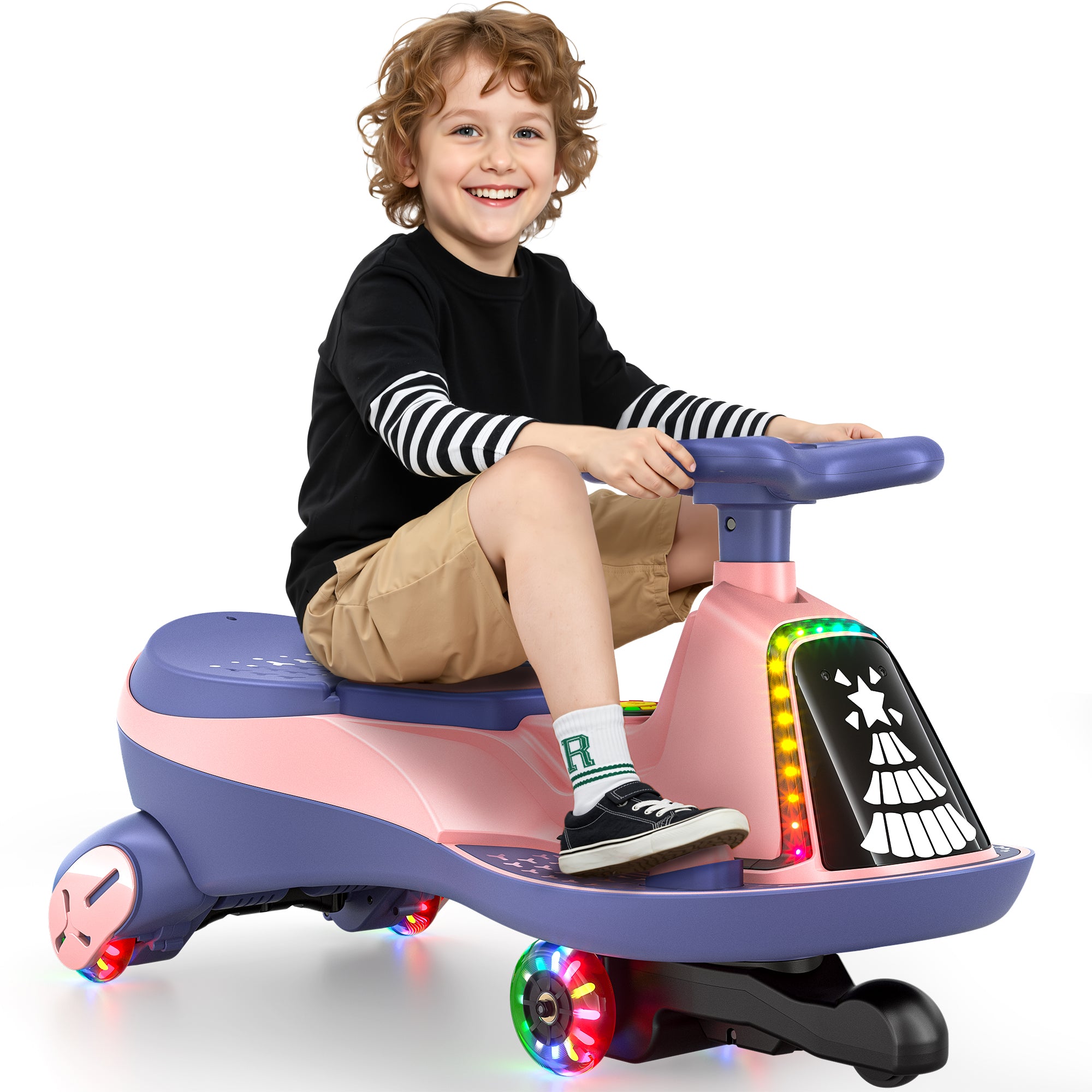 12V Electric Wiggle Car with 2x75W Motor & Music for Kids –  Pink