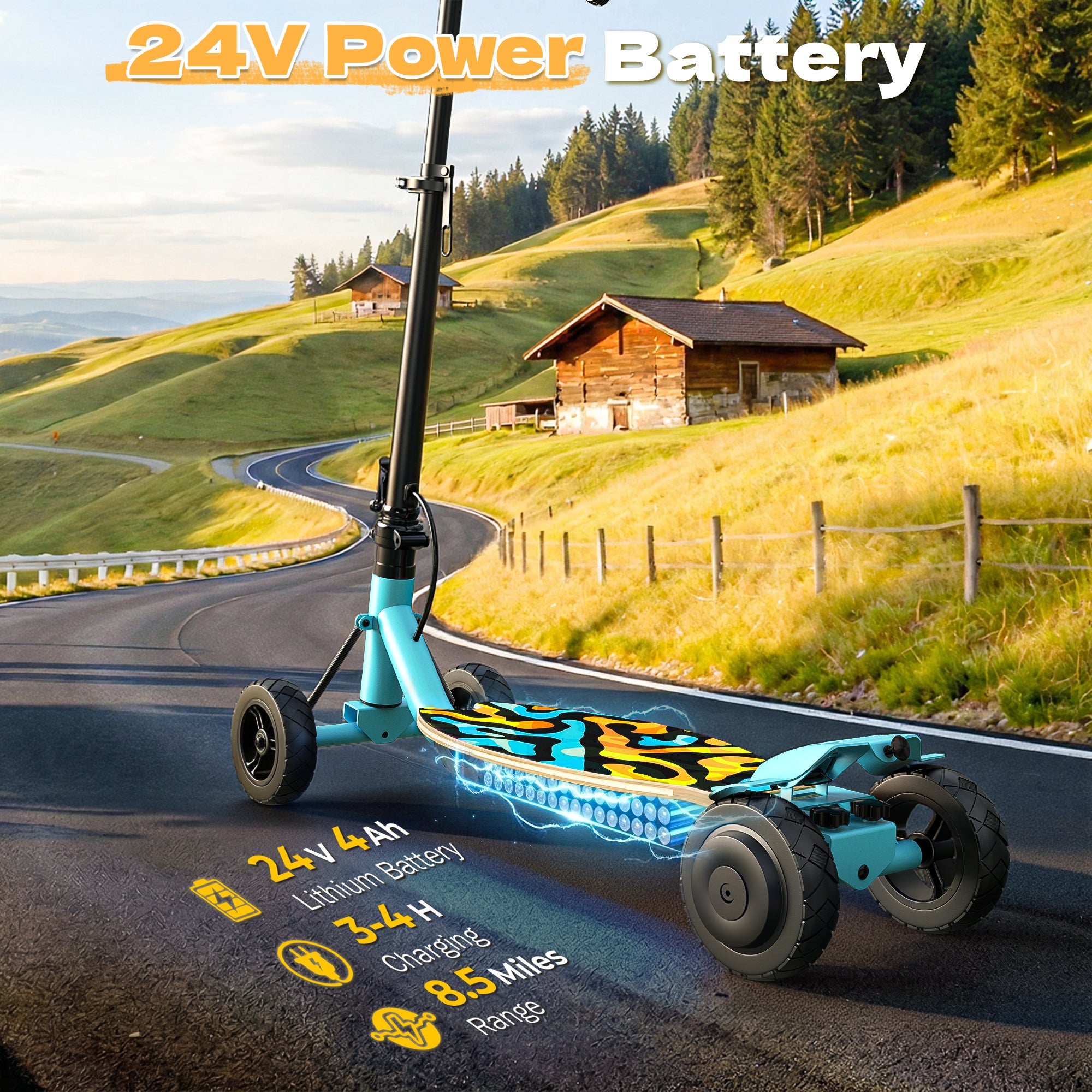 V1 QuadGlide 24V Kids 4-Wheel Electric Scooter