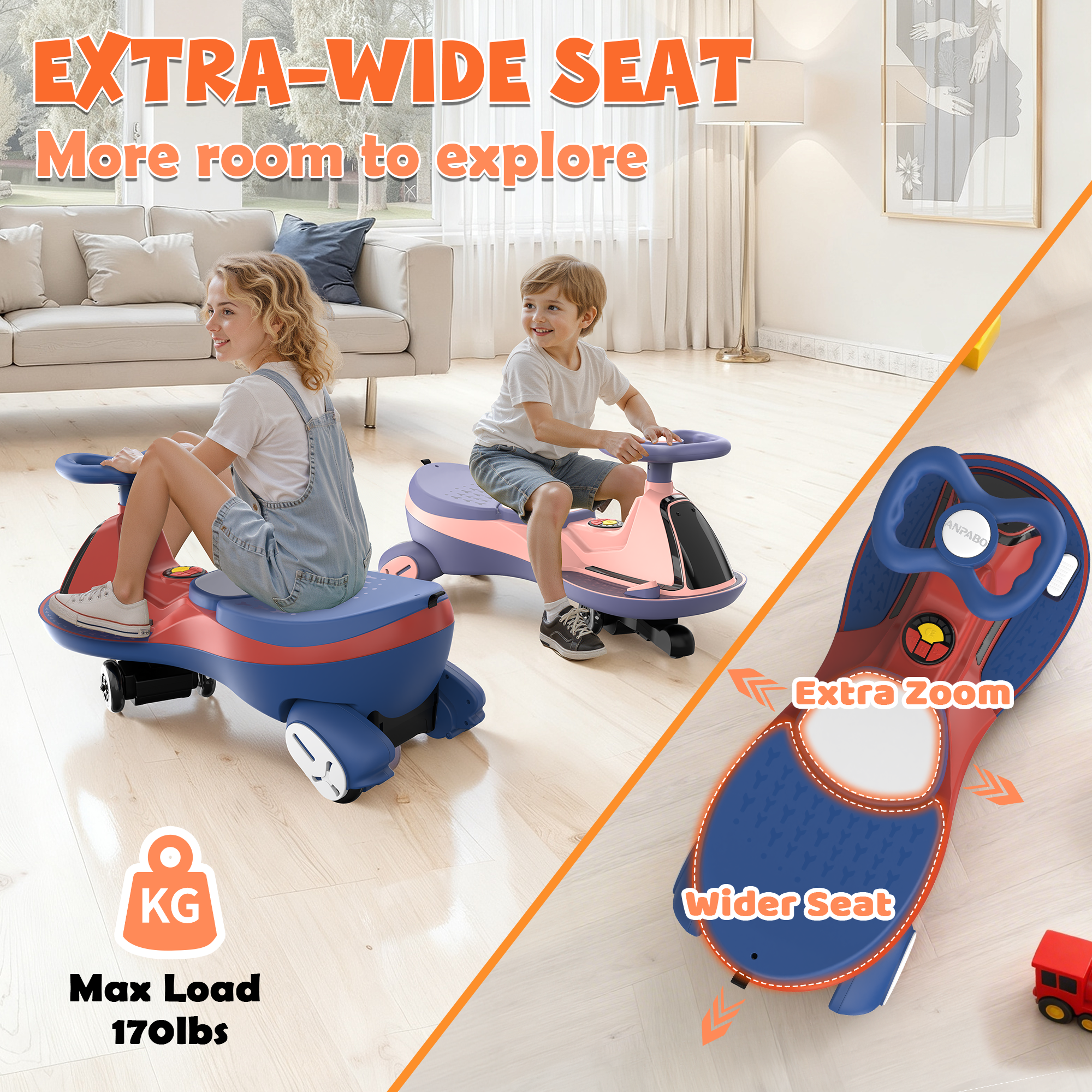 12V Electric Wiggle Car with LED Screen & Music for Kids-Red