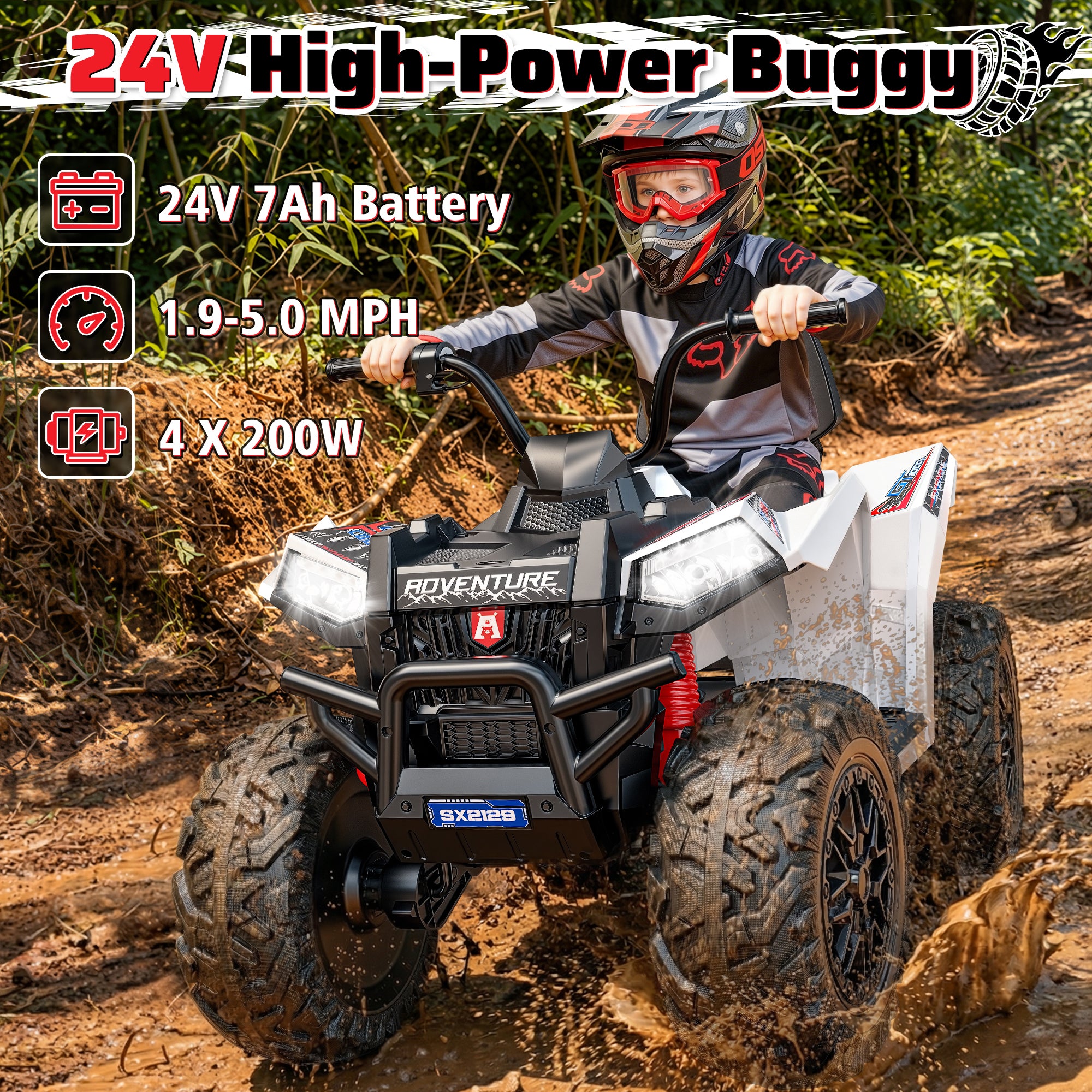 24V High-Performance Heavy-Duty Kids Ride-On ATV-white