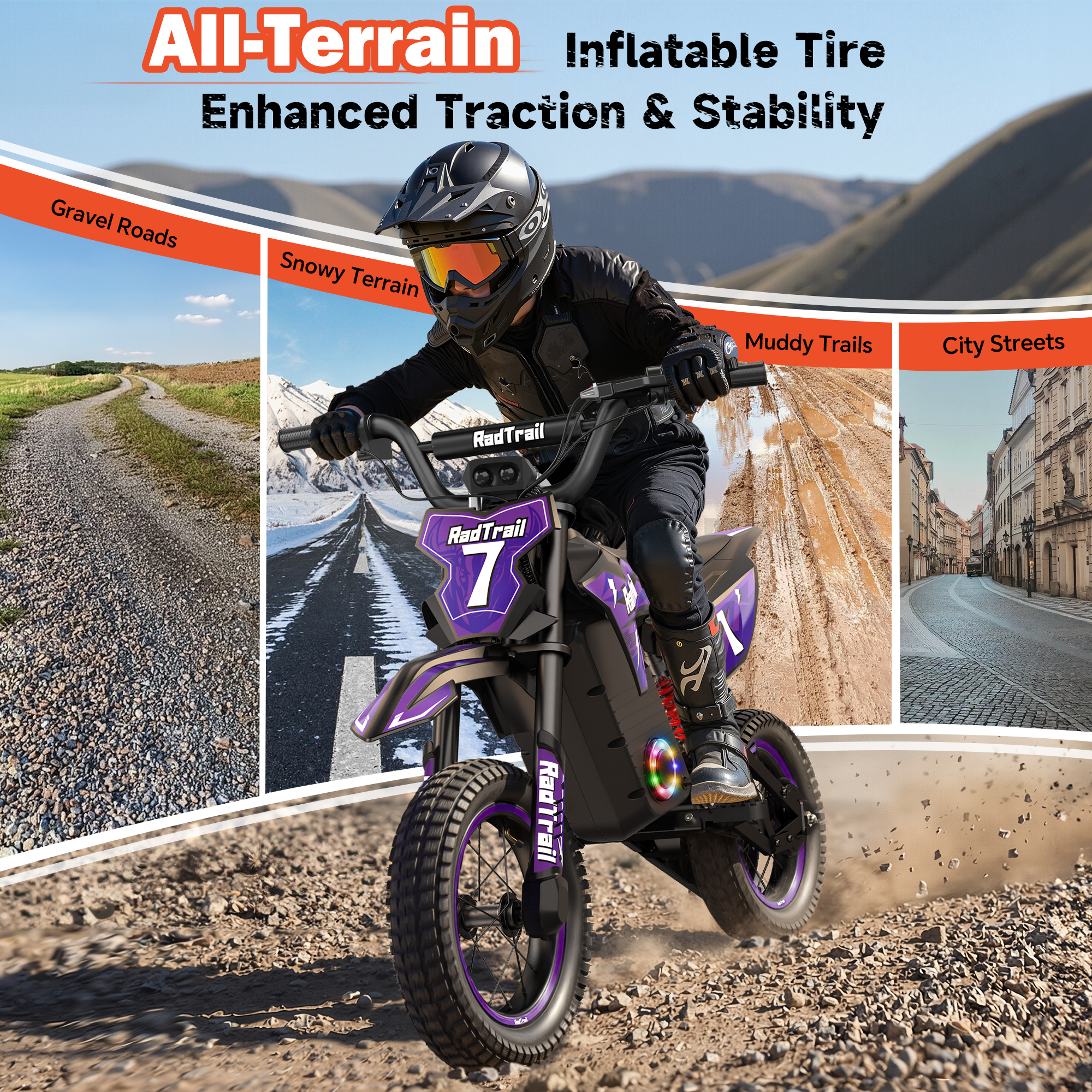 Anpabo 36V 300W Kids Electric Dirt Bike - 15.5 MPH Max Speed-purple