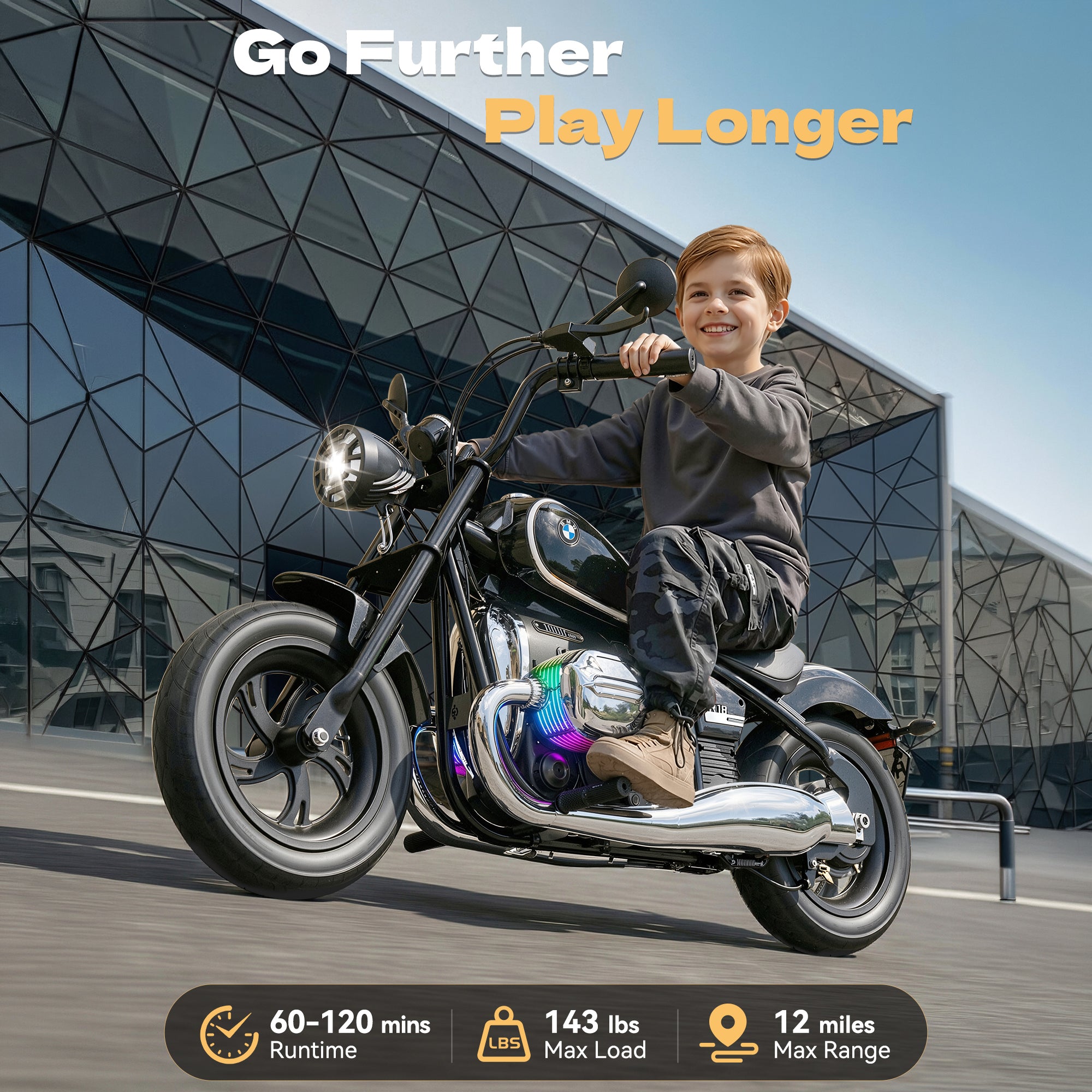 Anpabo 24V Kids Electric Motorcycle: Licensed BMW R18, 143 lbs Capacity, Dual Speed-black